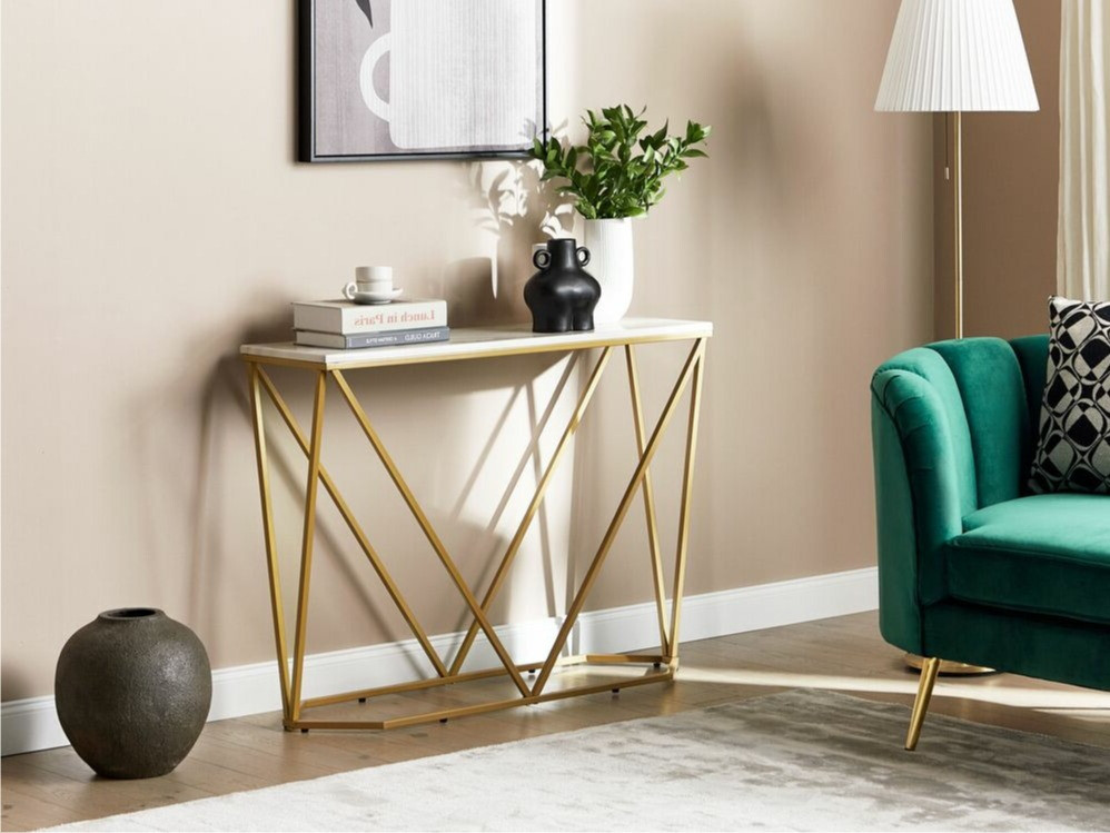 Конзолна маса Berwyn 615 (Златно + Бял мрамор)