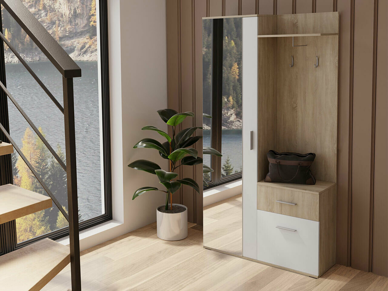 Комплект за антре Pavo (Сонома дъб + Бял)