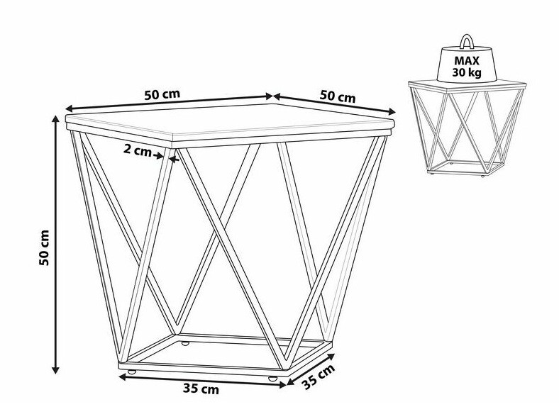 Помощна масичка Berwyn 651 (Черен + Кафяв мрамор)