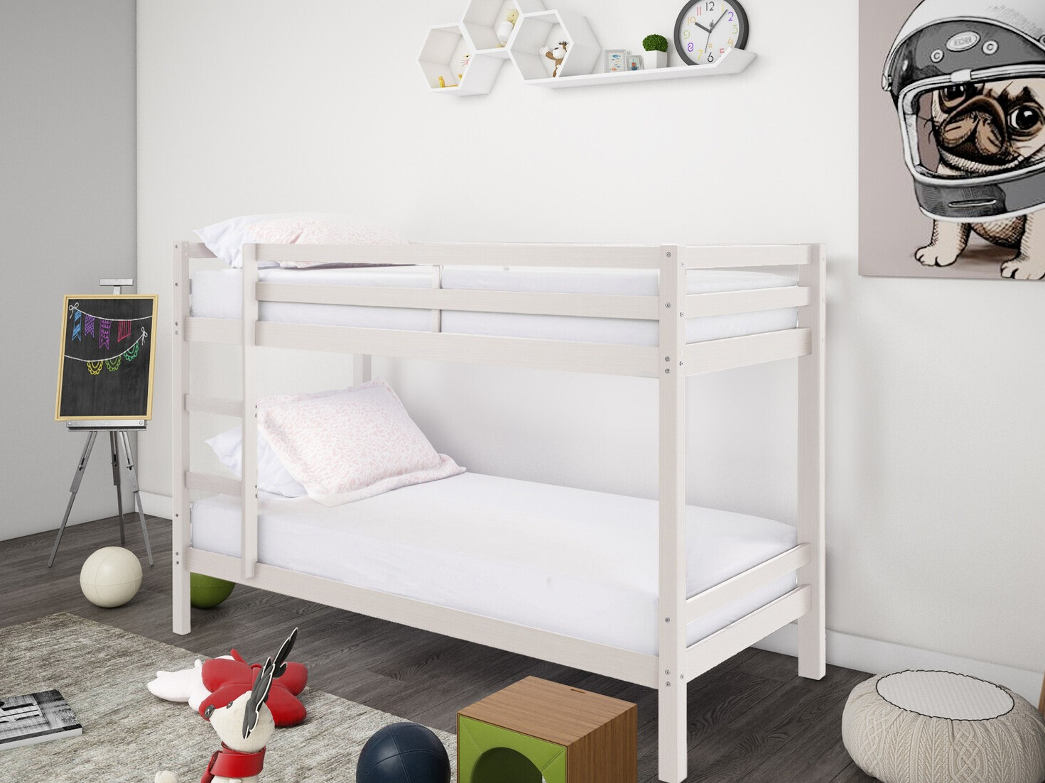 Двуетажно легло Ruvfiva 100 (Бял)