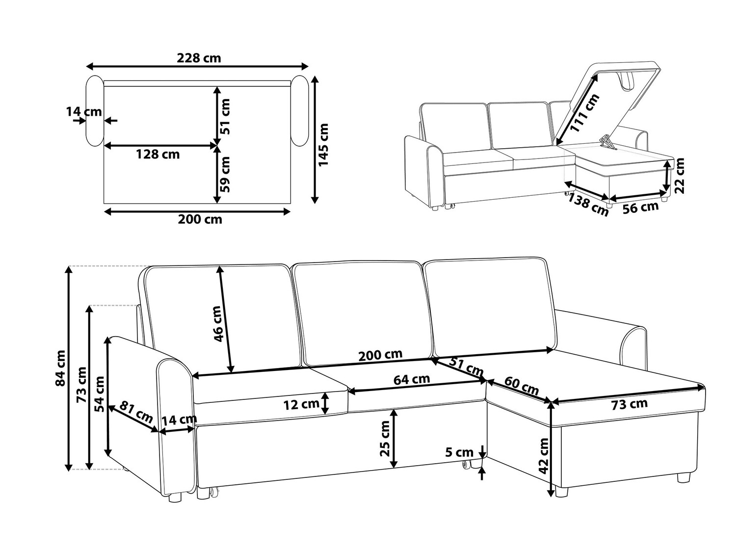 Ъглов диван Berwyn 705 (Черен)