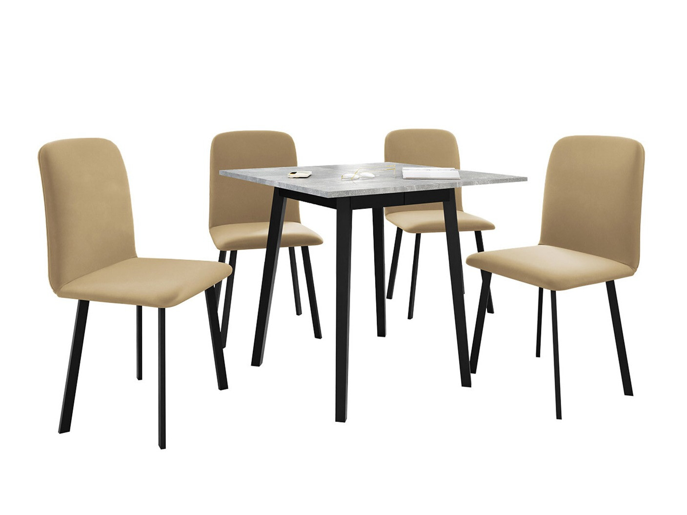 Маса и столове за трапезария Edmond 116 (Сив мрамор + Черен)