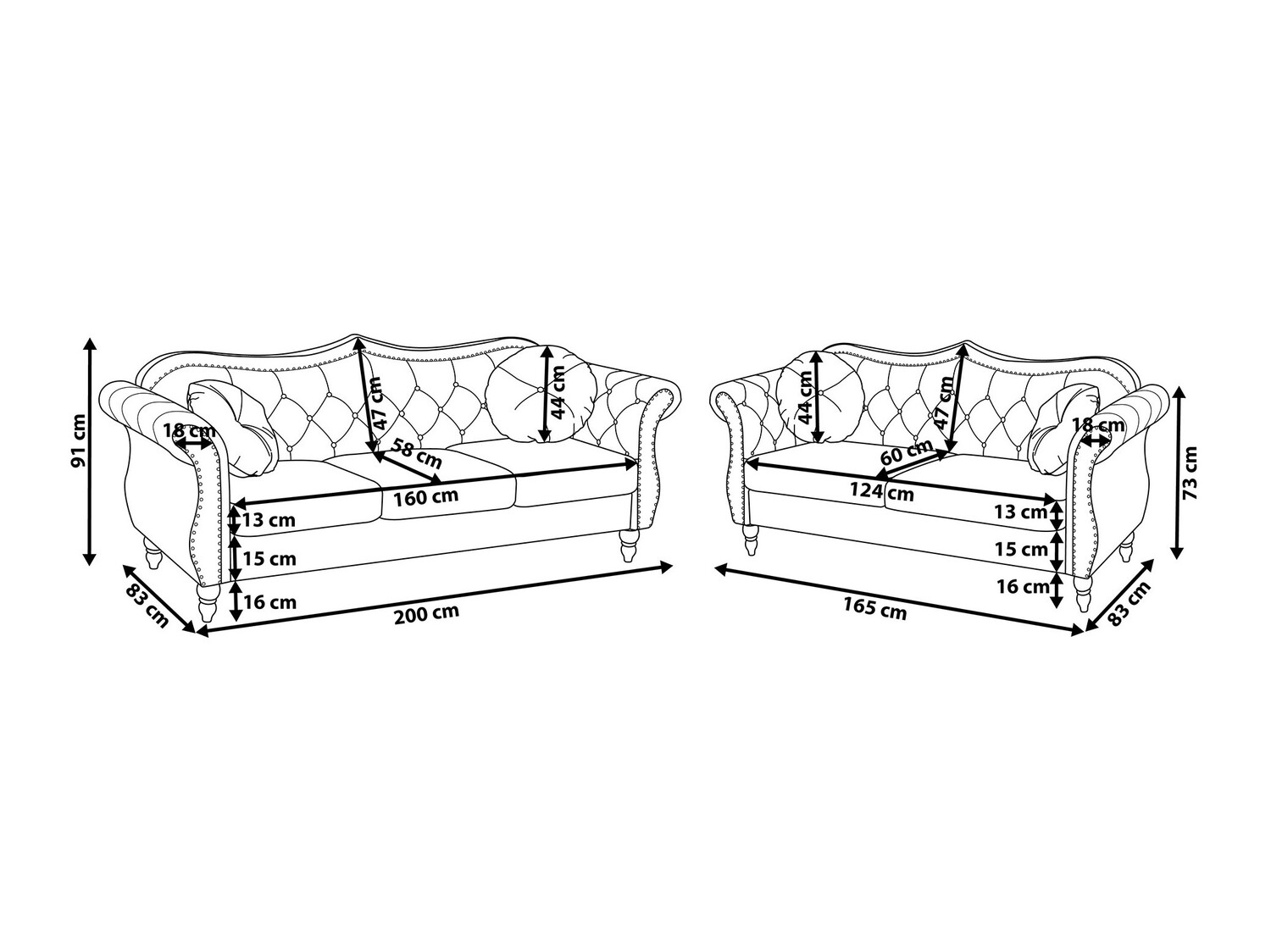 Chesterfield комплект мека мебел Berwyn 797 (Черен)