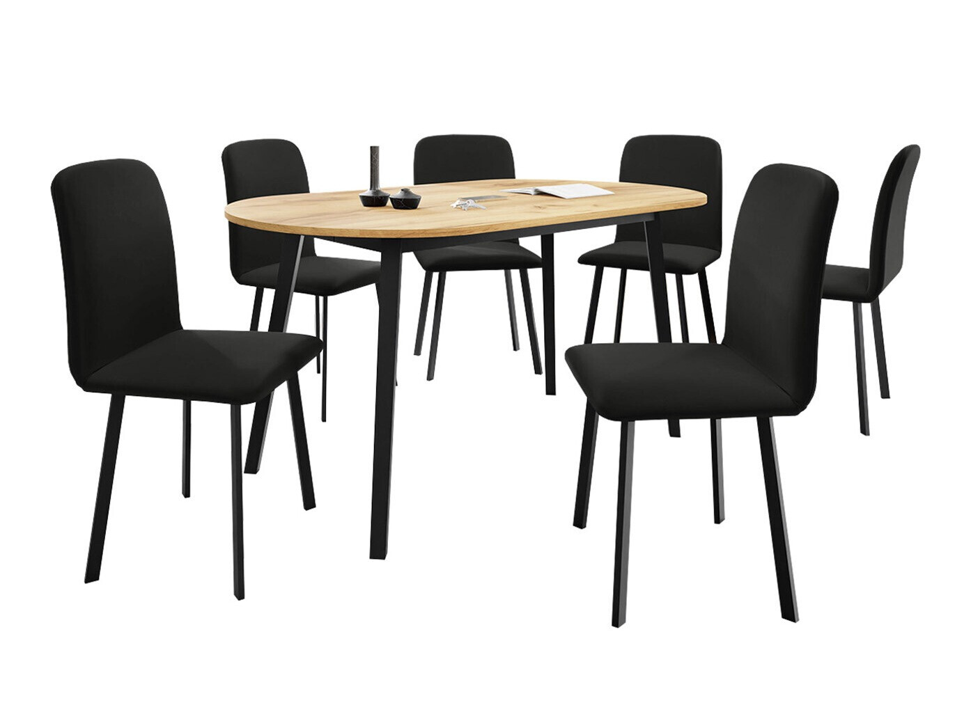 Маса и столове за трапезария Edmond 121 (Занаятчийски златен дъб + Черен)