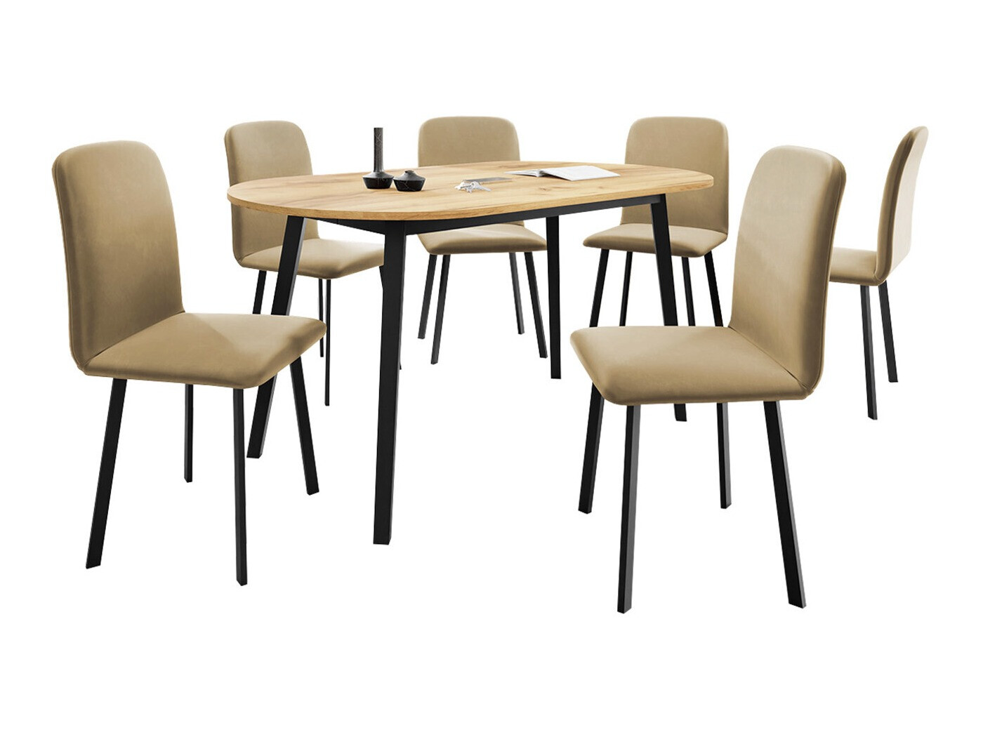 Маса и столове за трапезария Edmond 121 (Занаятчийски златен дъб + Черен)