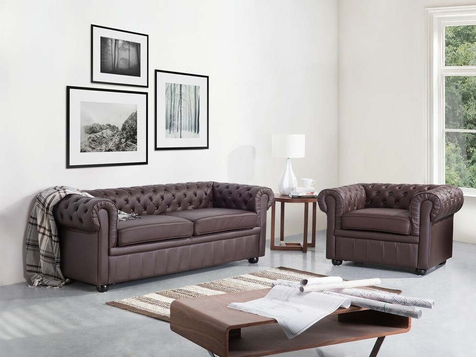 Chesterfield диван Berwyn 832 (Тъмнокафяв)