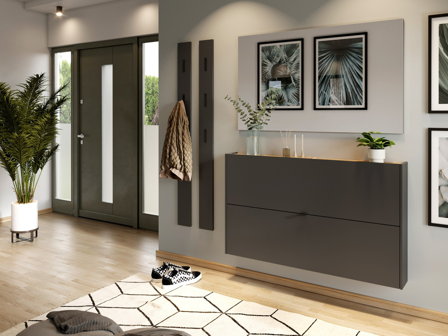 Шкаф за обувки Cirsale 108 (Графит + Navarra дъб)