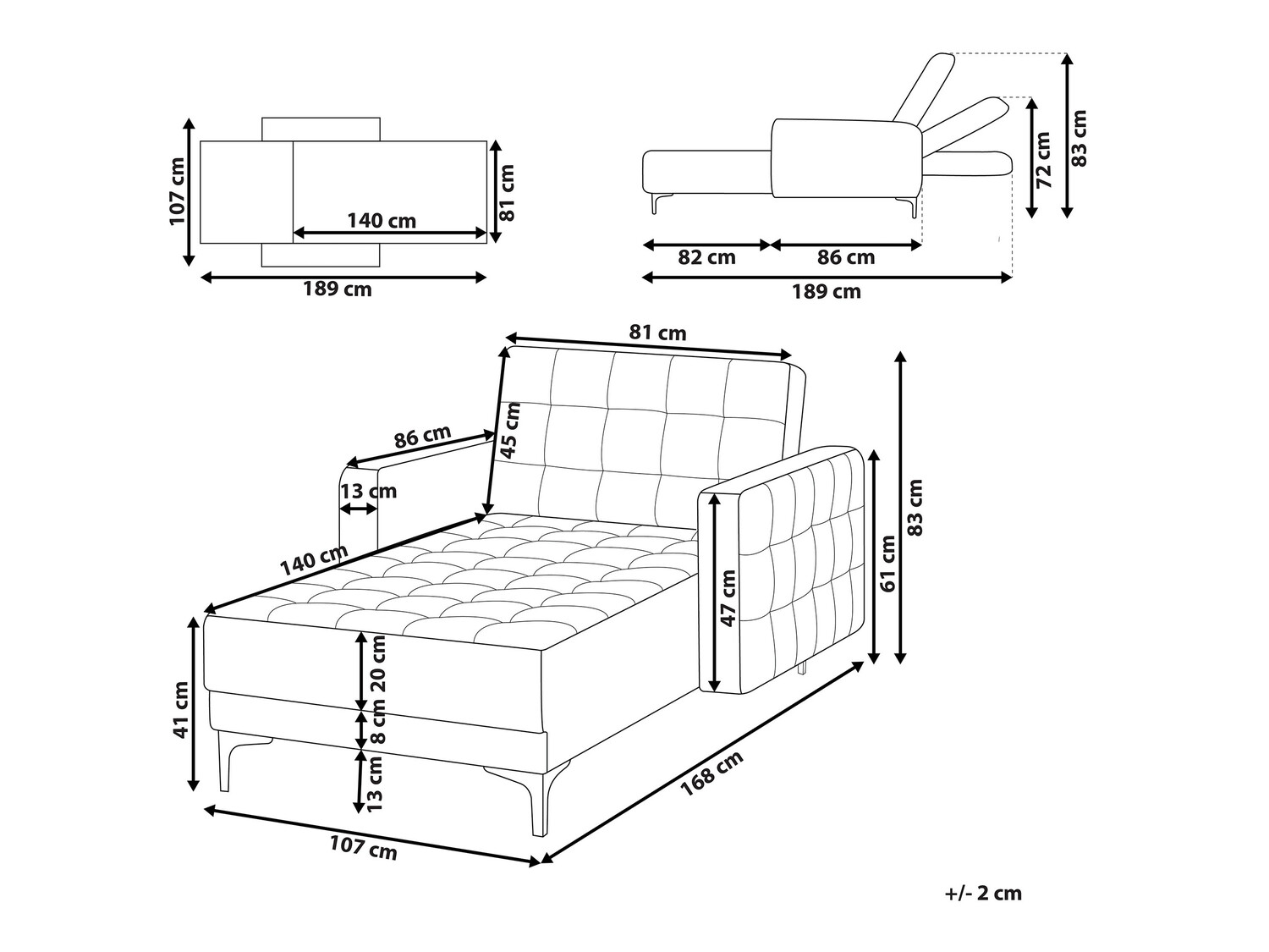 Кушетка Felvena 102 (Черен)