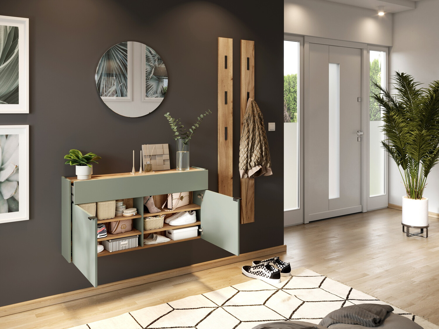 Комплект за антре Cirsale 106 (Пепеливо зелен + Navarra дъб)
