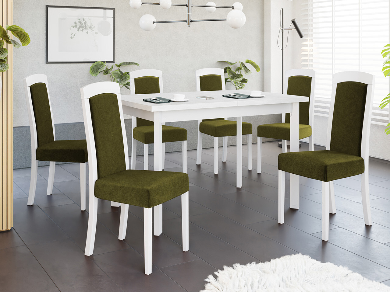 Маса и столове за трапезария Victorville 351 (Бял)