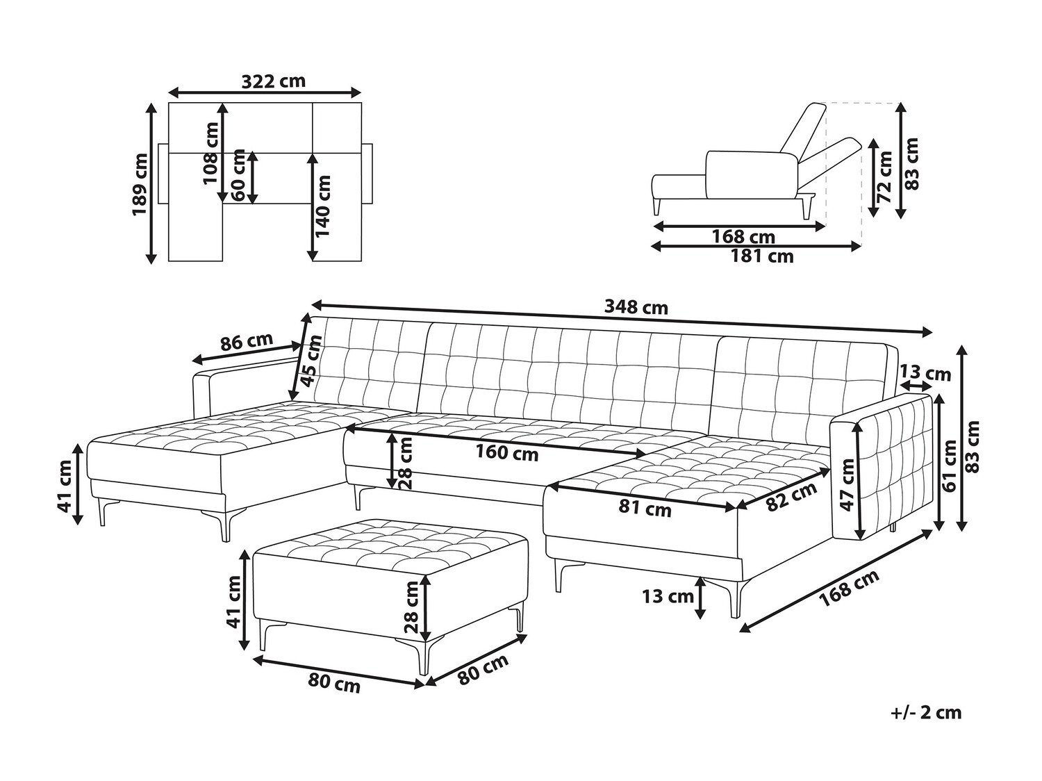 Модулен ъглов диван Felvena 108 (Тъмно сив)