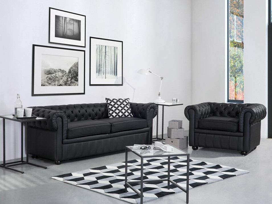 Chesterfield комплект мека мебел Cirdoro 112 (Черен)
