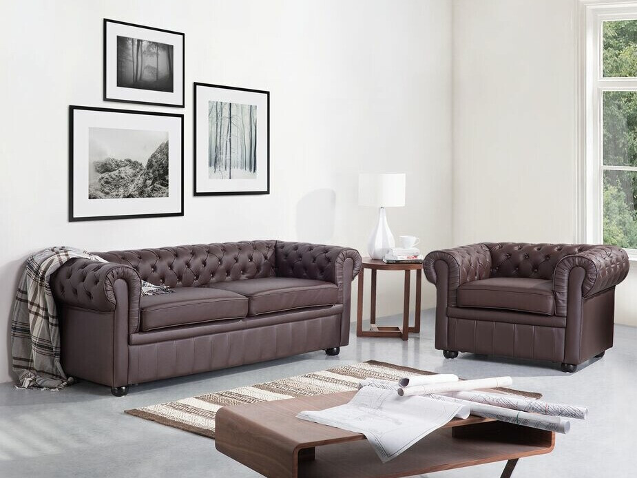 Chesterfield комплект мека мебел Cirdoro 112 (Тъмнокафяв)