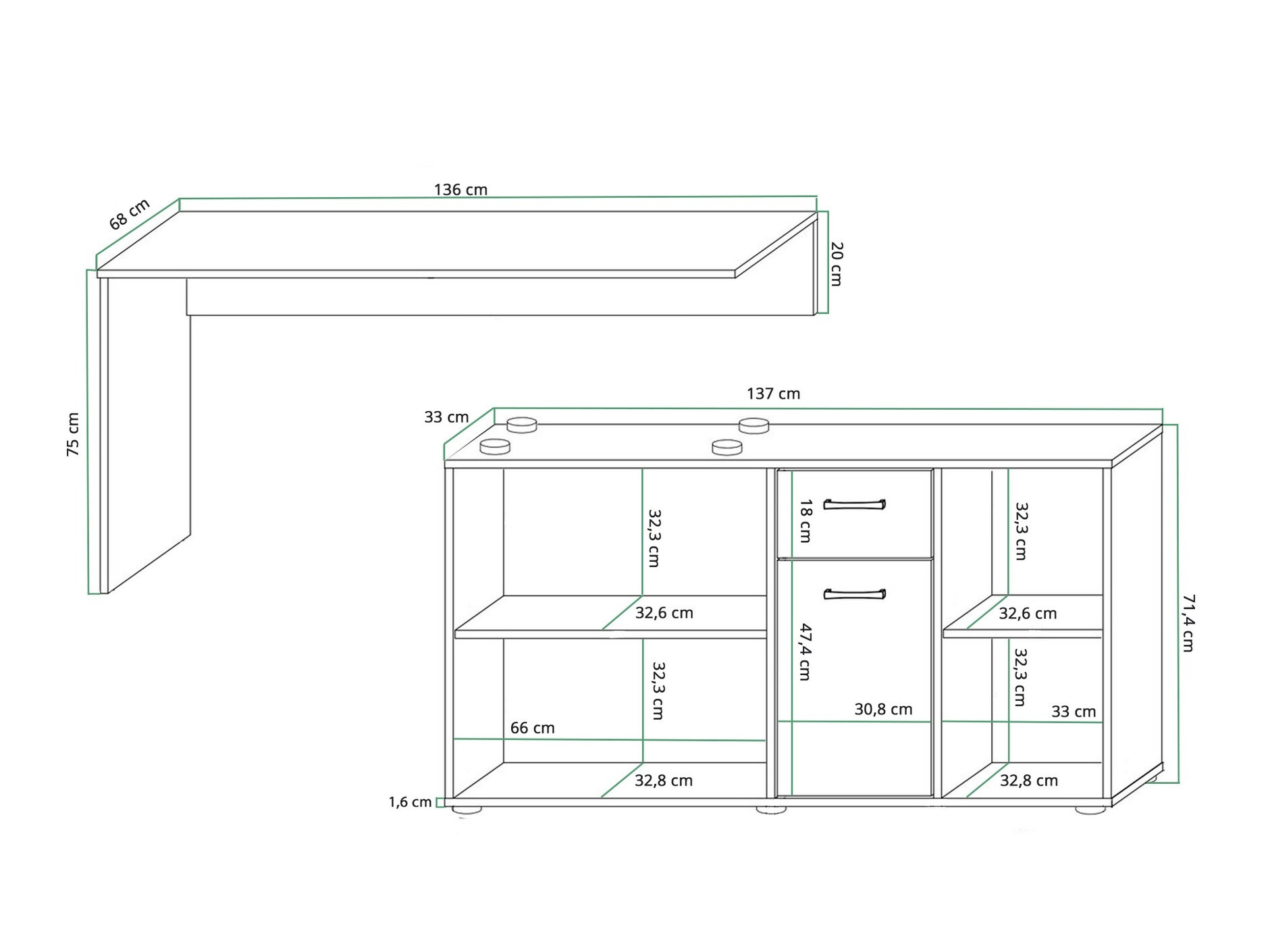 Ъглово офис бюро Gilroy 113 (Бял + Бял гланц)