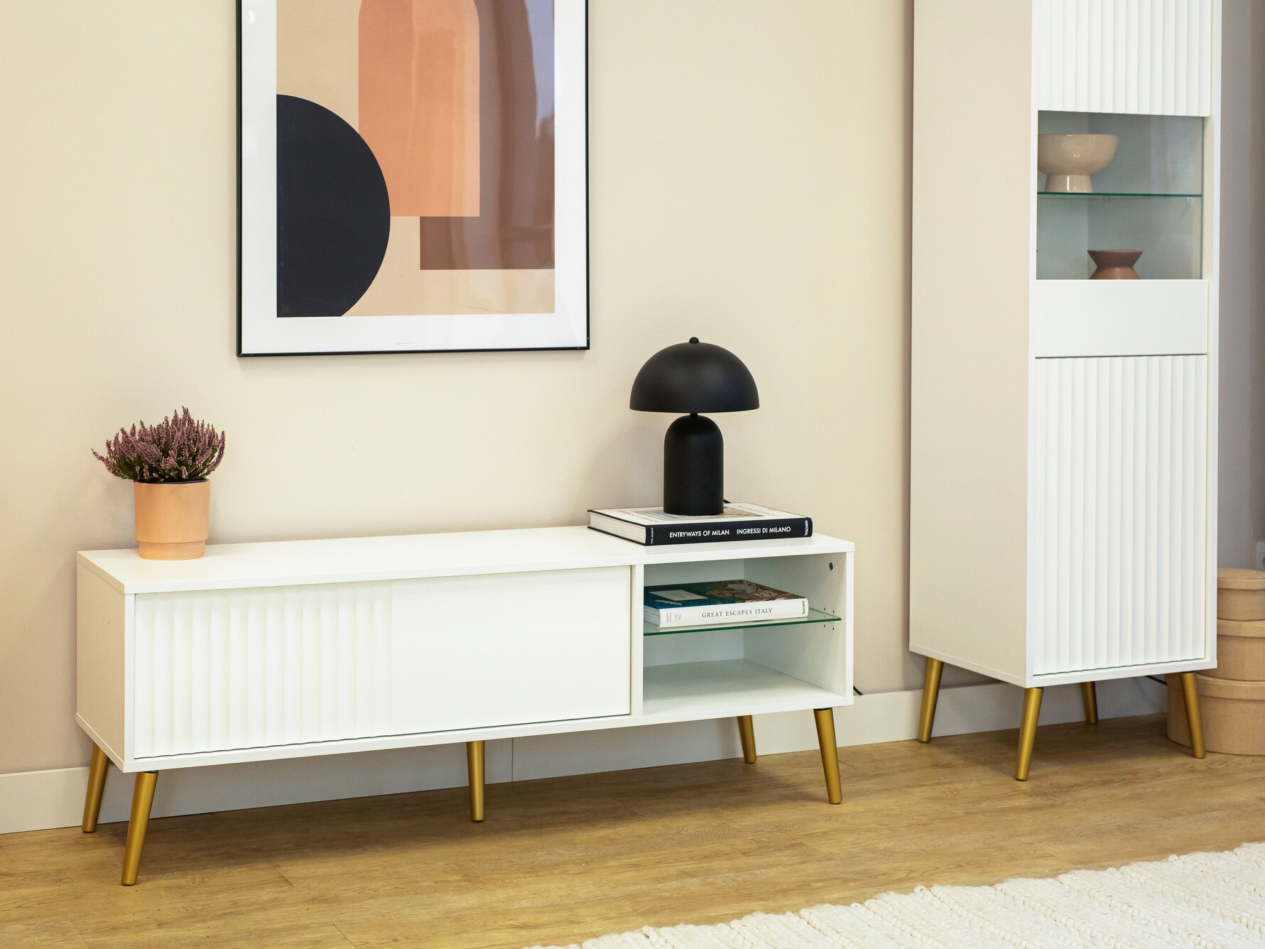 ТВ шкаф Cirferi 104 (Бял + Златно)