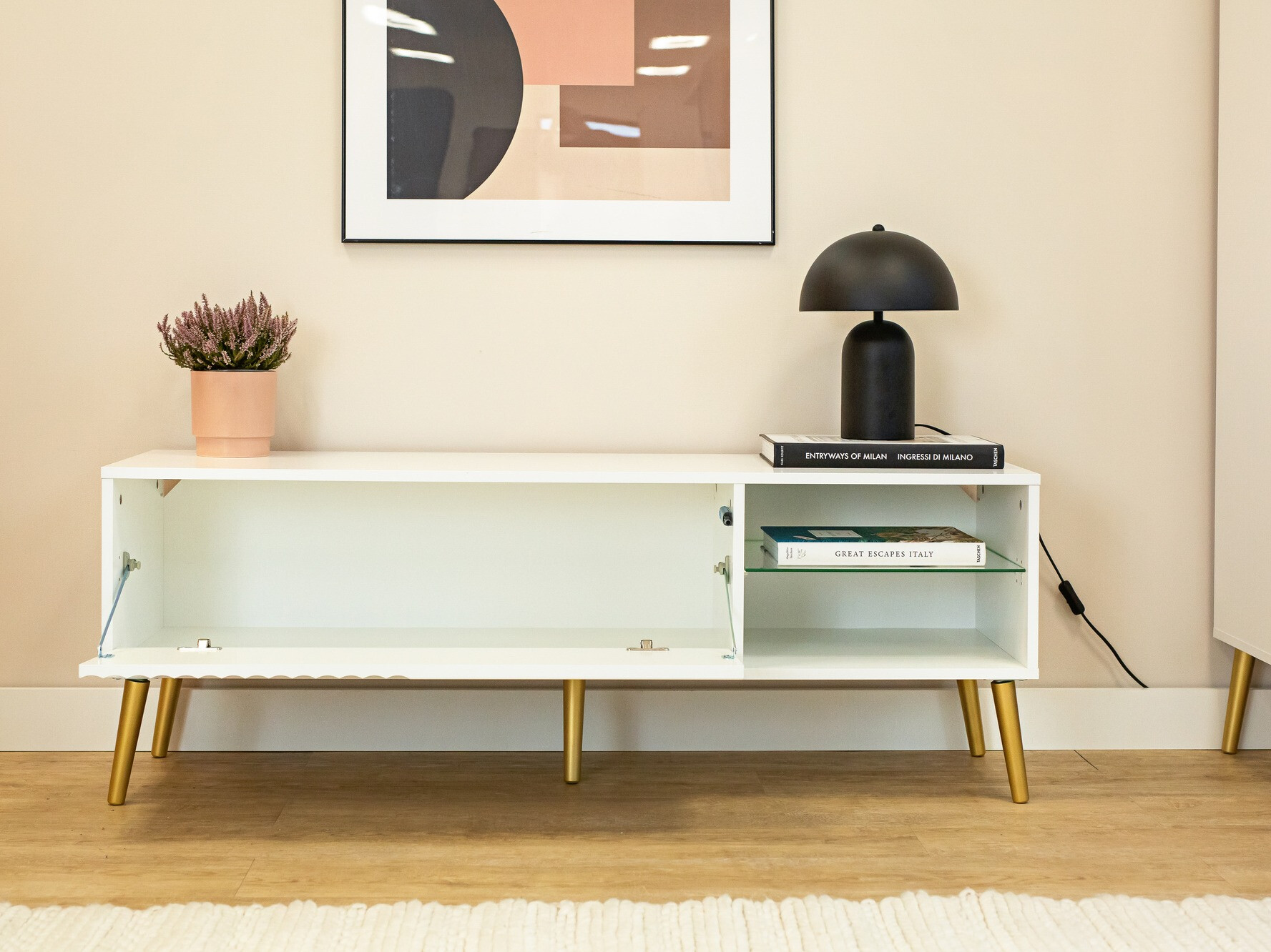 ТВ шкаф Cirferi 104 (Бял + Златно)