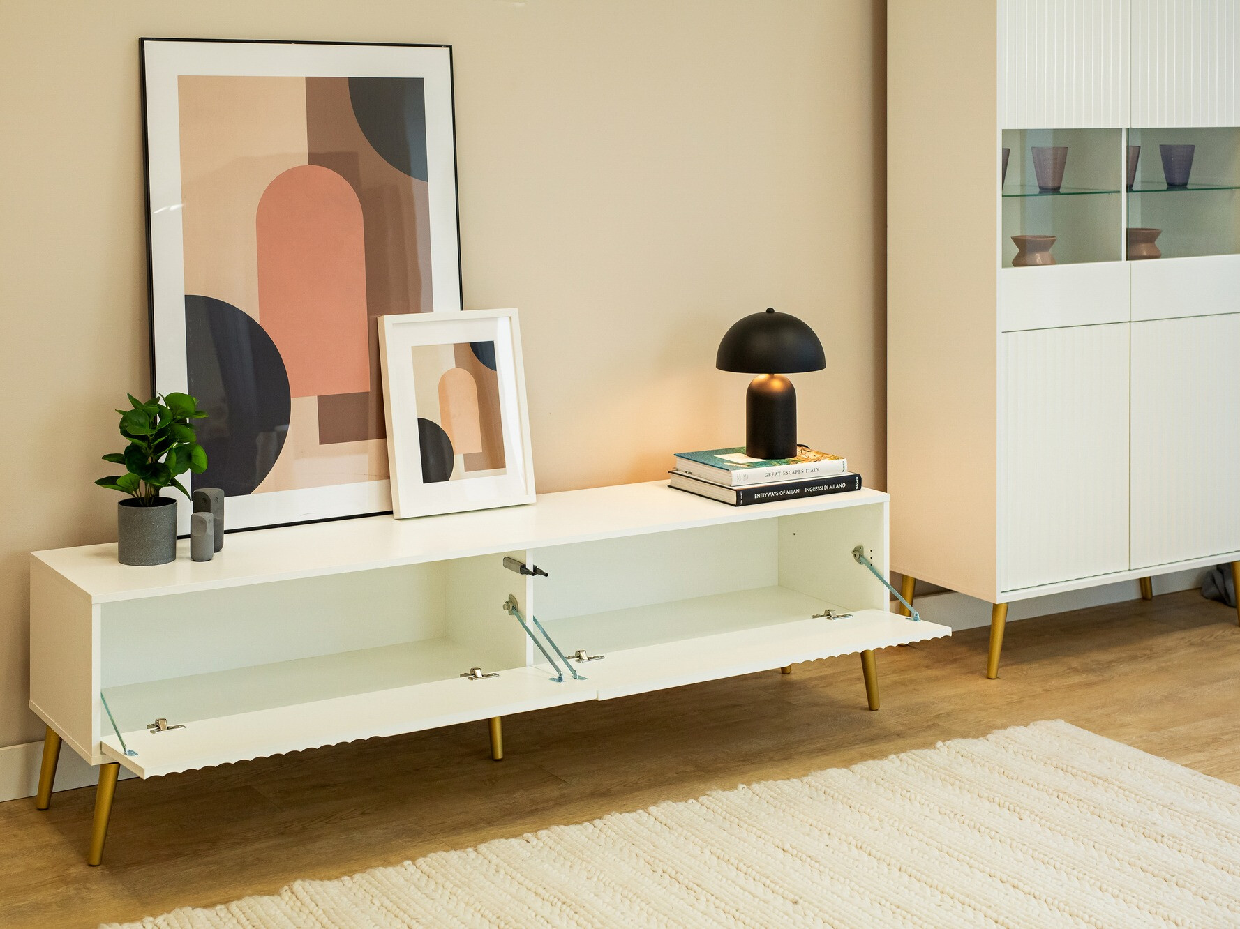 ТВ шкаф Cirferi 105 (Бял + Златно)