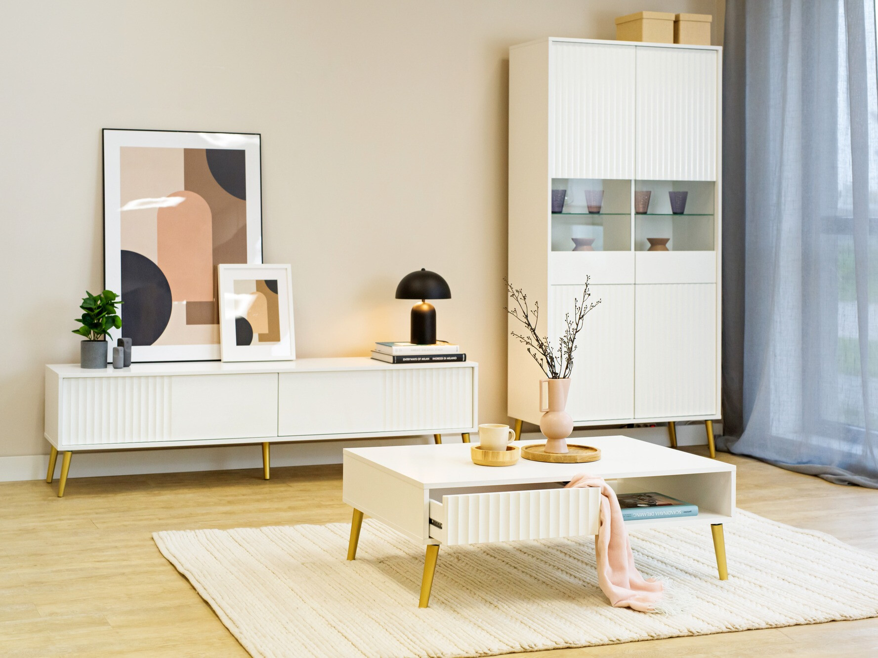 ТВ шкаф Cirferi 105 (Бял + Златно)