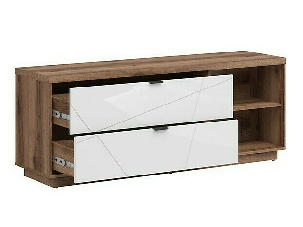 Комплект за хол Fivale 110 (Тъмен деланов дъб + Бял гланц)