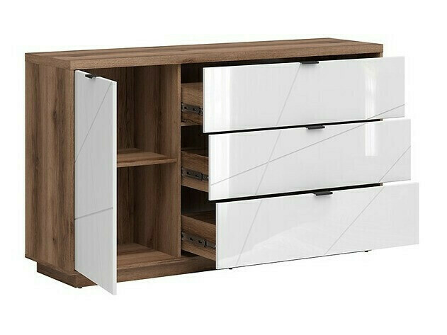 Комплект за хол Fivale 110 (Тъмен деланов дъб + Бял гланц)