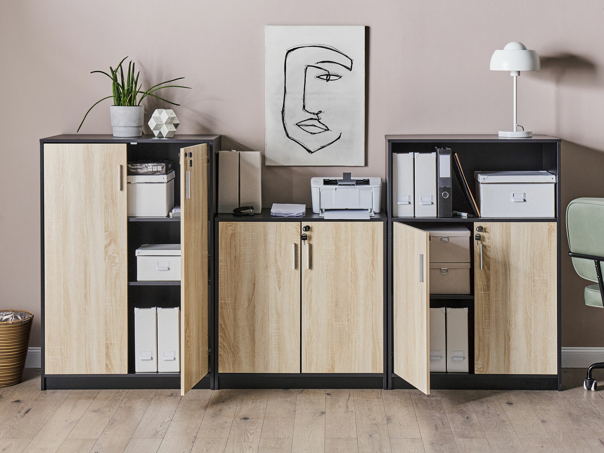 Шкаф Catferu 112 (Черен + Светлокафяво)