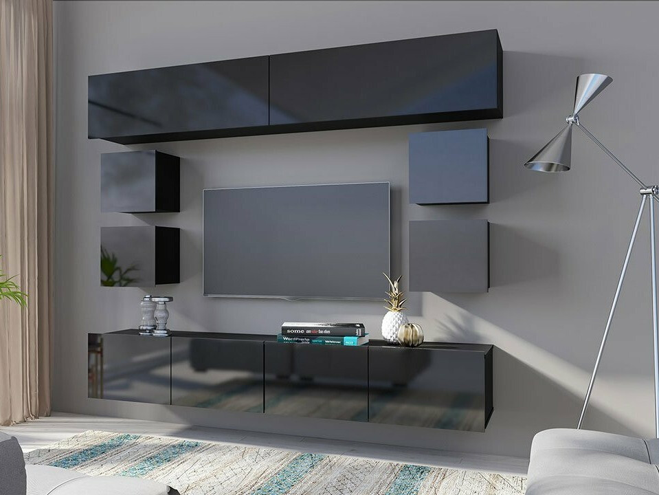 Окачен шкаф Tivdalu 124 (Черен + Черен гланц)