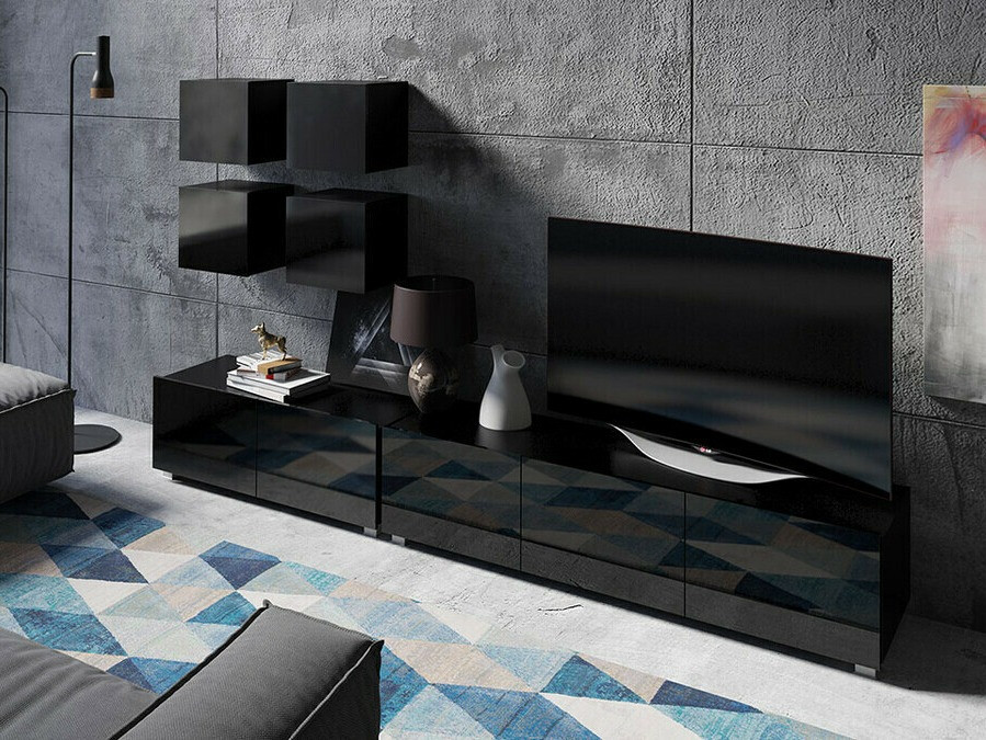 Окачен шкаф Tivdalu 124 (Черен + Черен гланц)