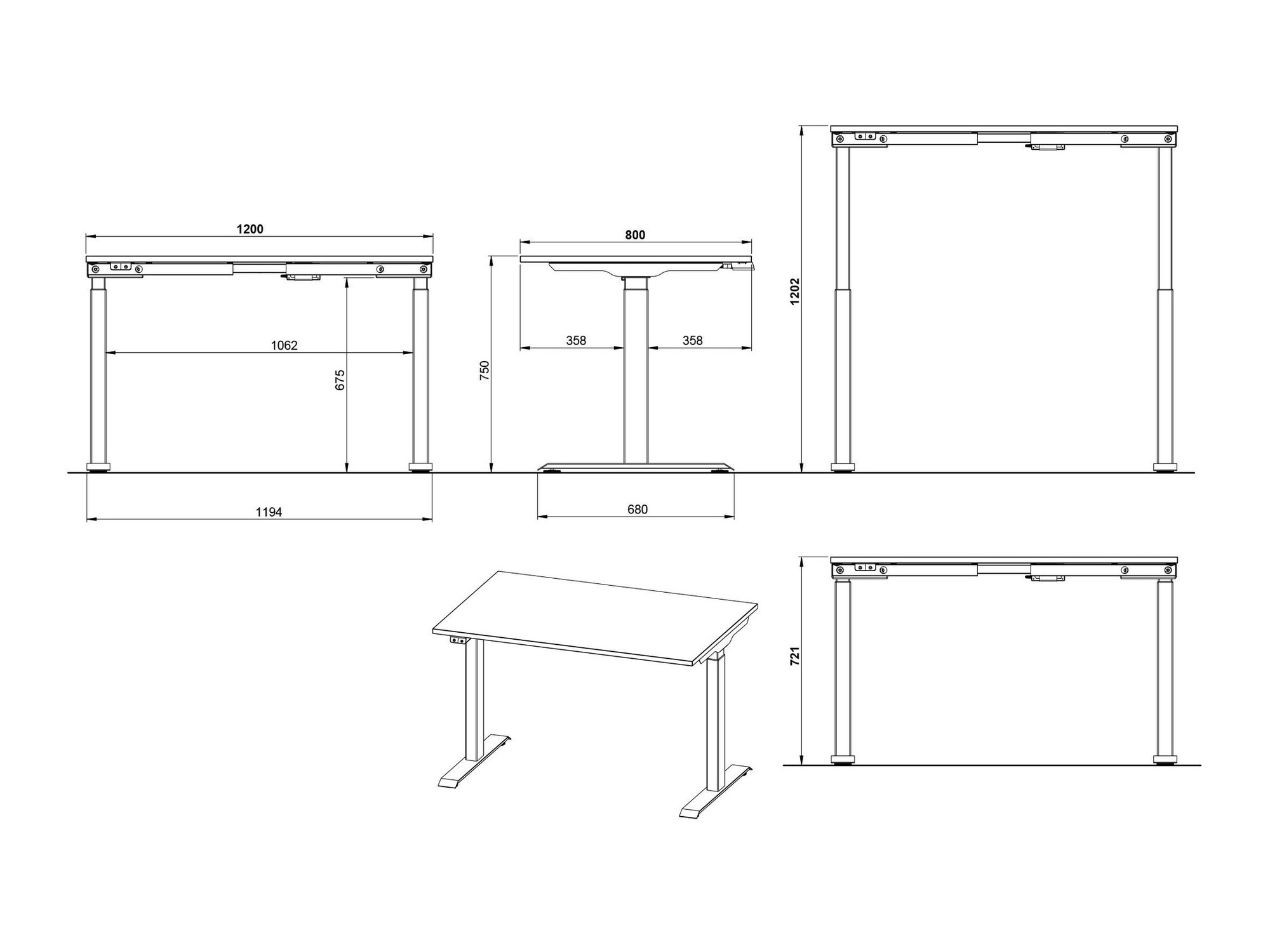 Офис бюро с регулируема височина Sacramento 417 (Бял + Черен)
