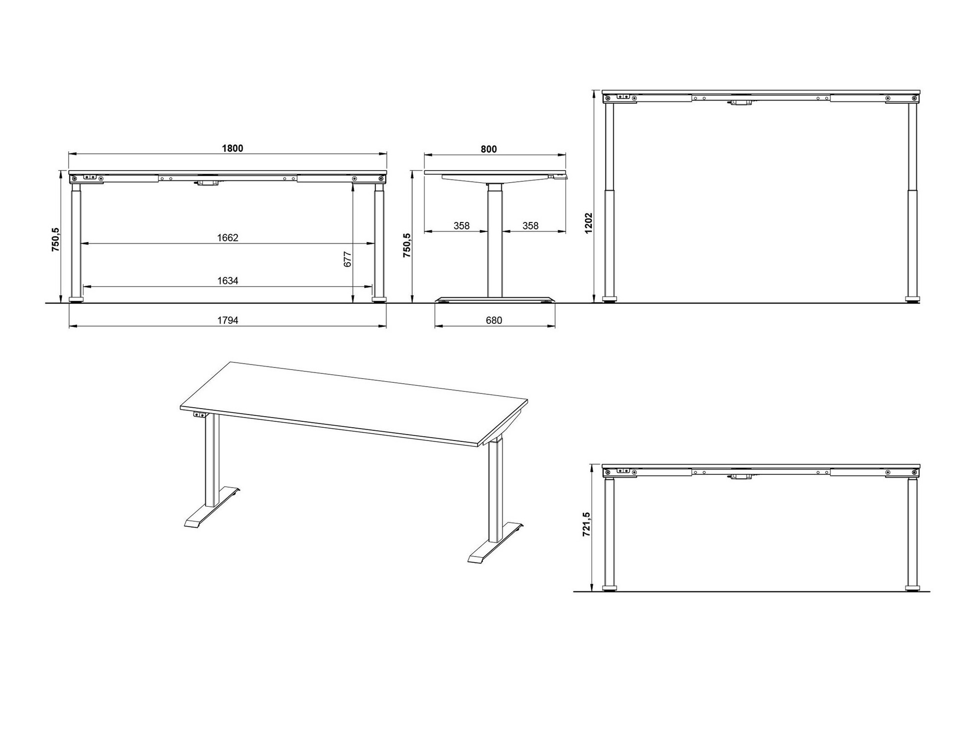 Офис бюро с регулируема височина Sacramento 418 (Графит + Бял)
