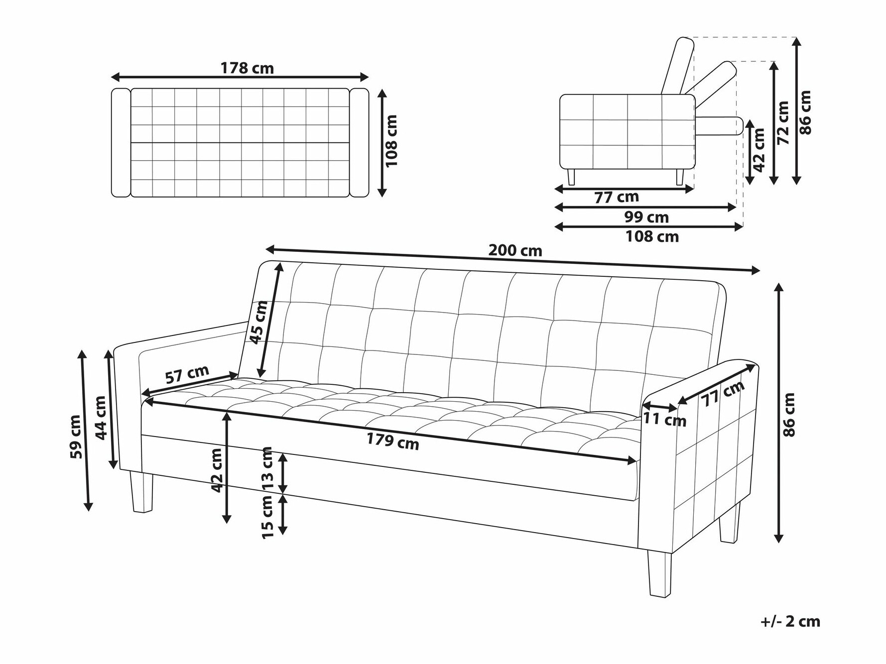Разтегателен диван Berwyn 1591 (Тъмно сив)