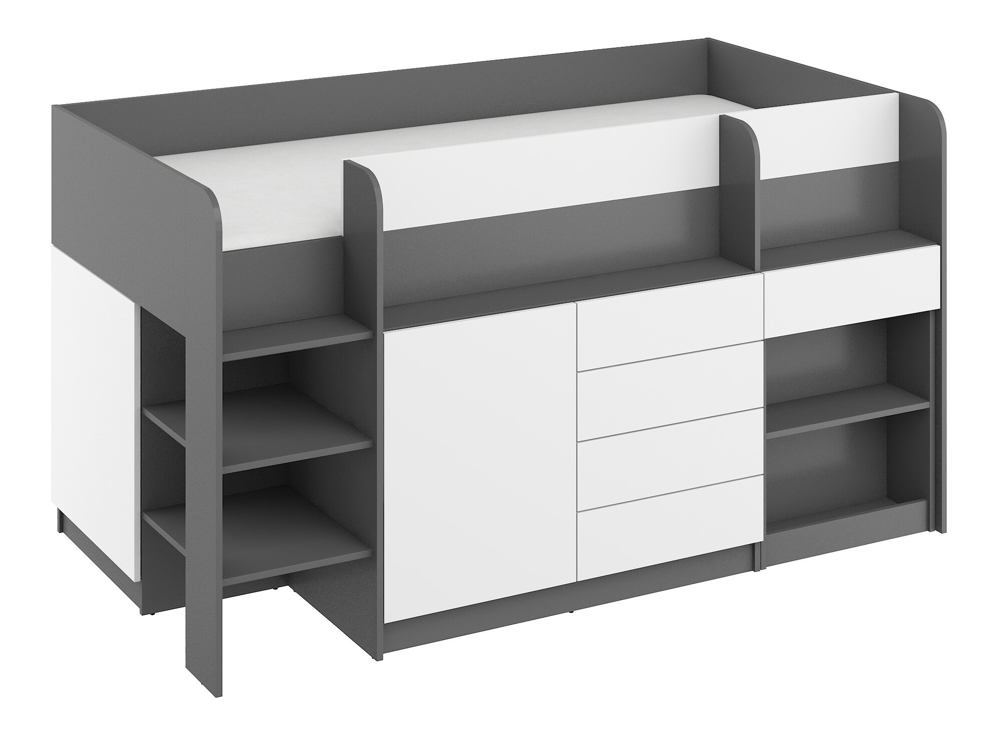 Високо легло Gilroy 116 (Графит + Бял)