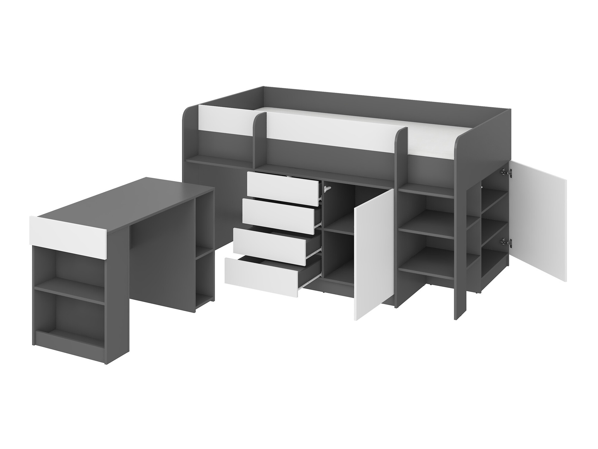 Високо легло Gilroy 116 (Графит + Бял)