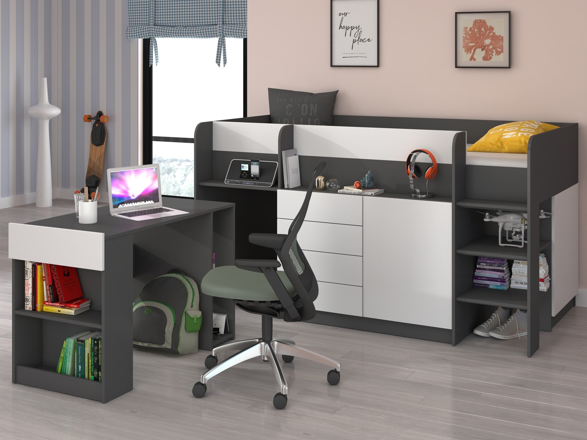 Високо легло Gilroy 116 (Графит + Бял)