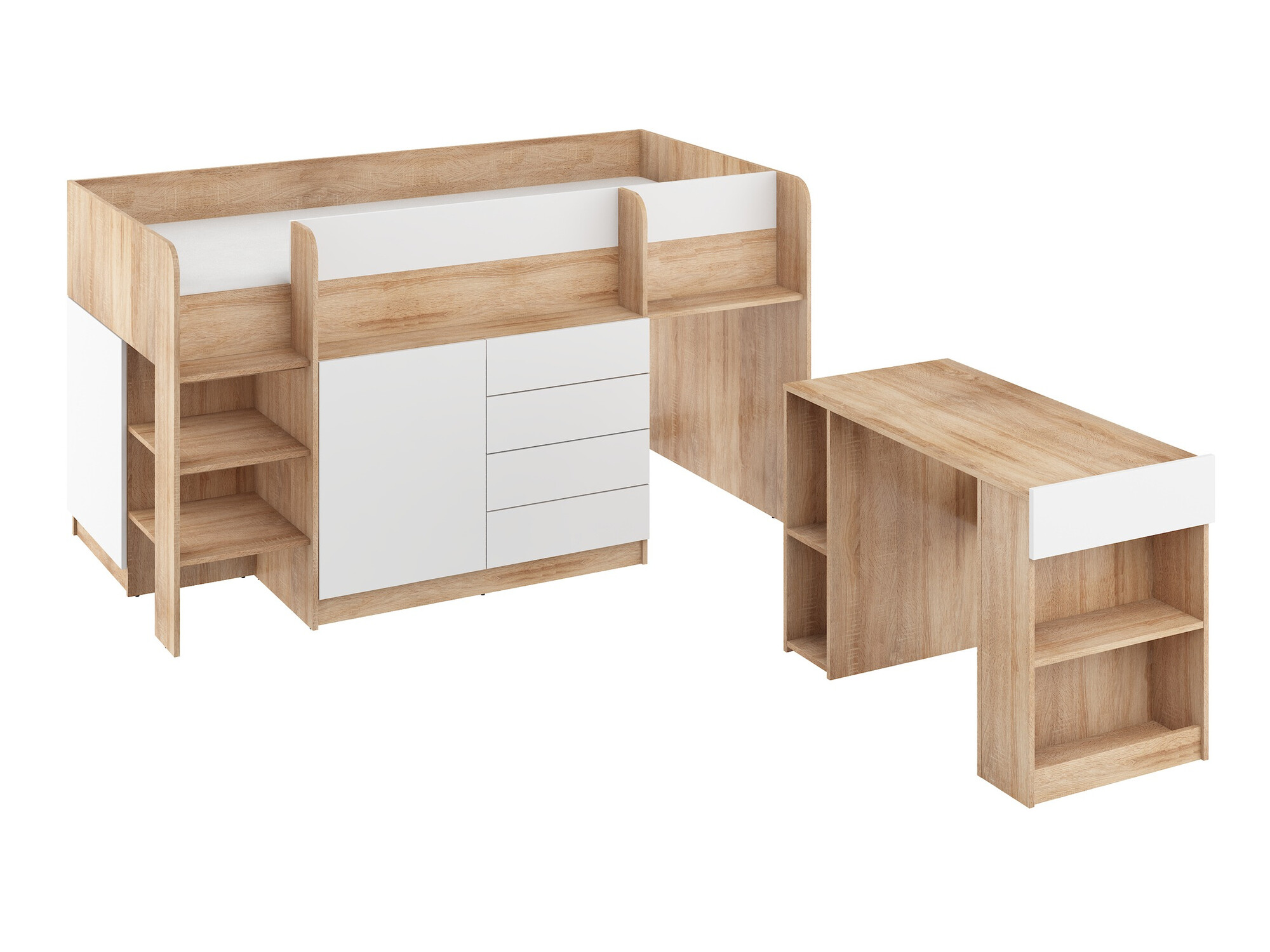 Високо легло Gilroy 116 (Сонома дъб + Бял)