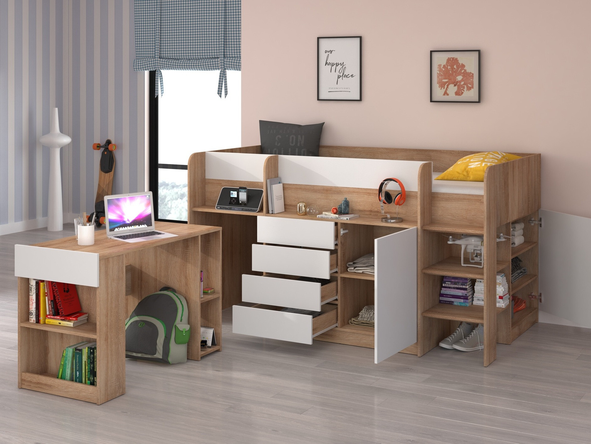 Високо легло Gilroy 116 (Сонома дъб + Бял)