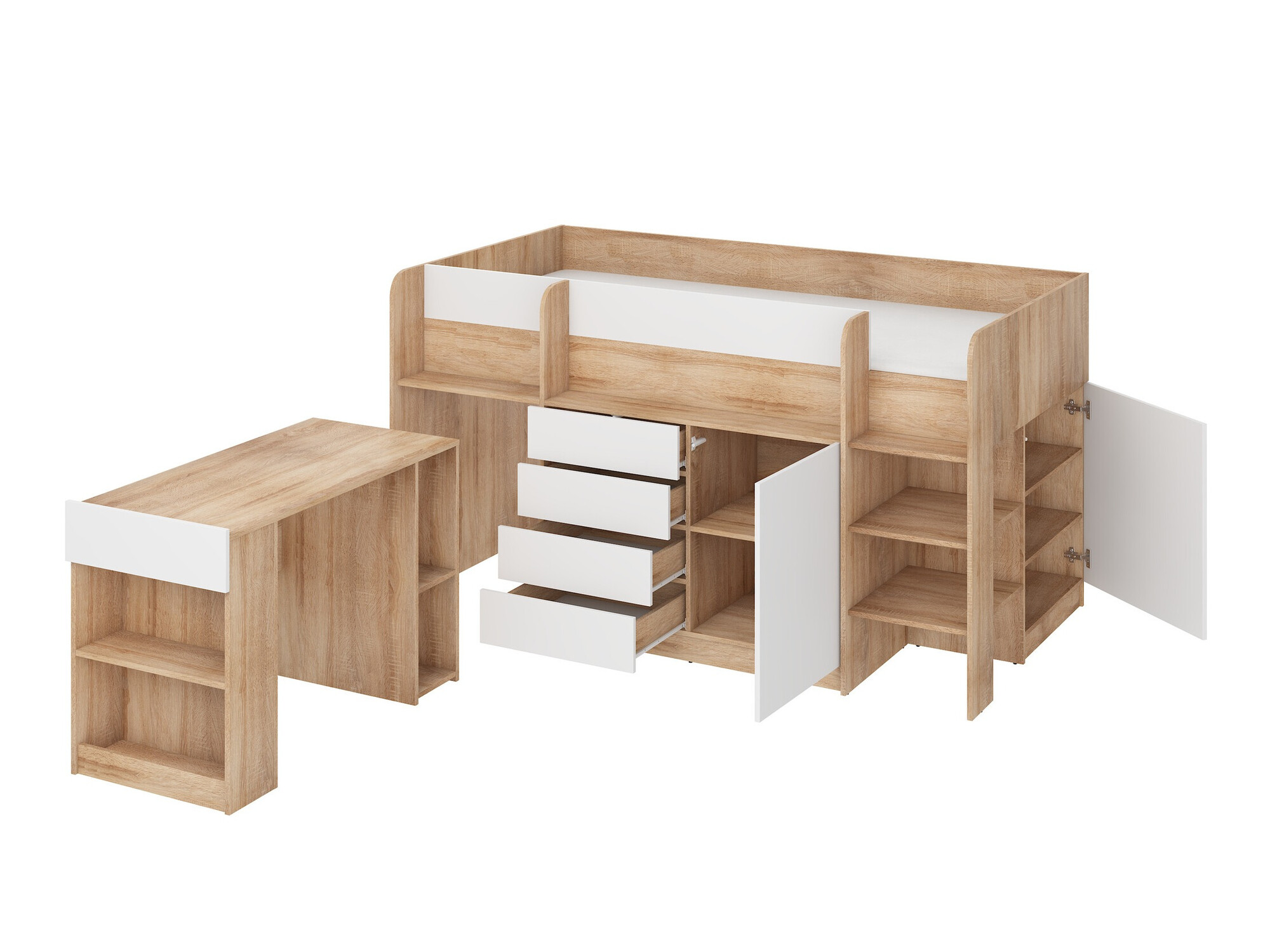 Високо легло Gilroy 116 (Сонома дъб + Бял)