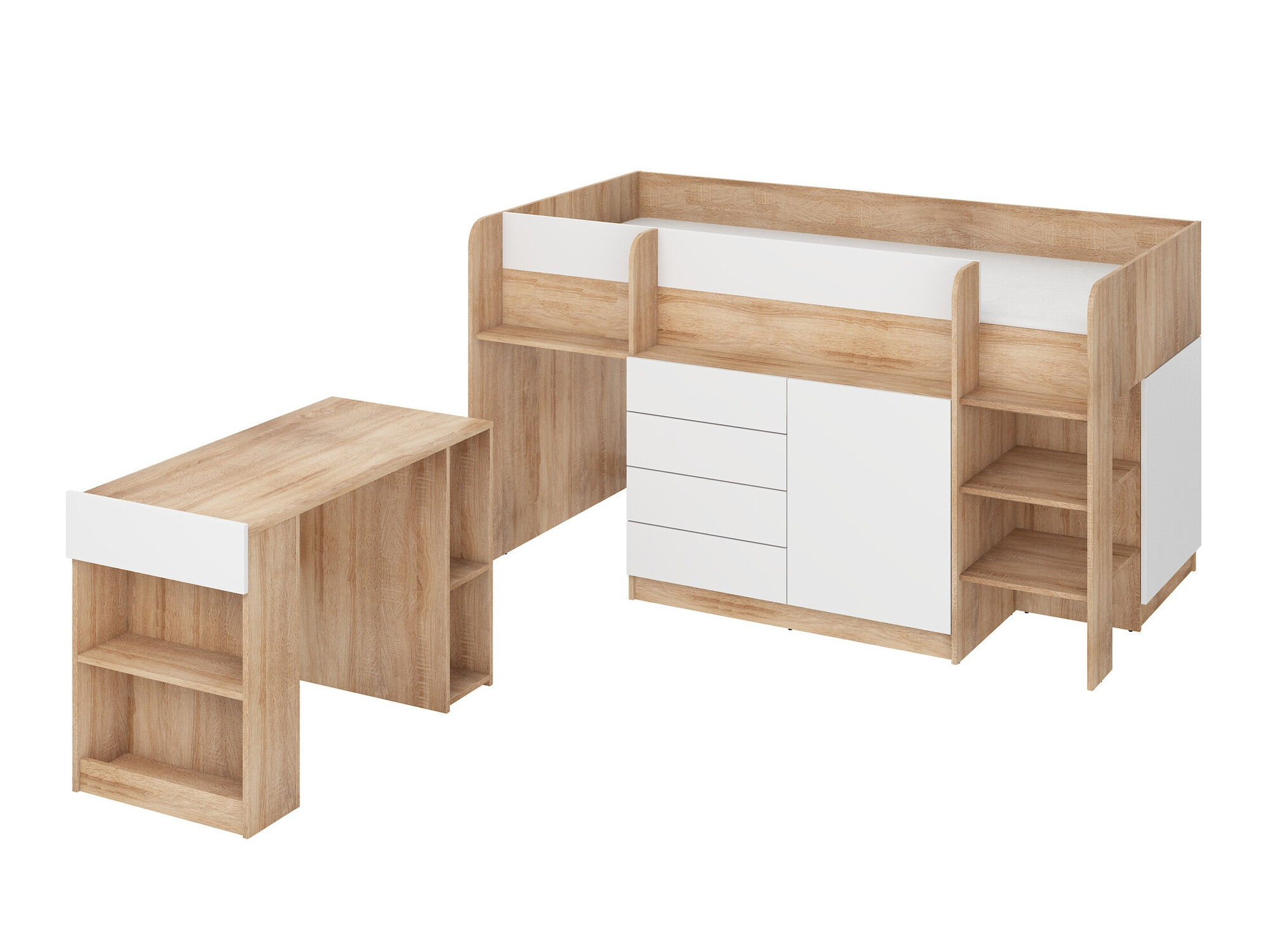 Високо легло Gilroy 116 (Сонома дъб + Бял)