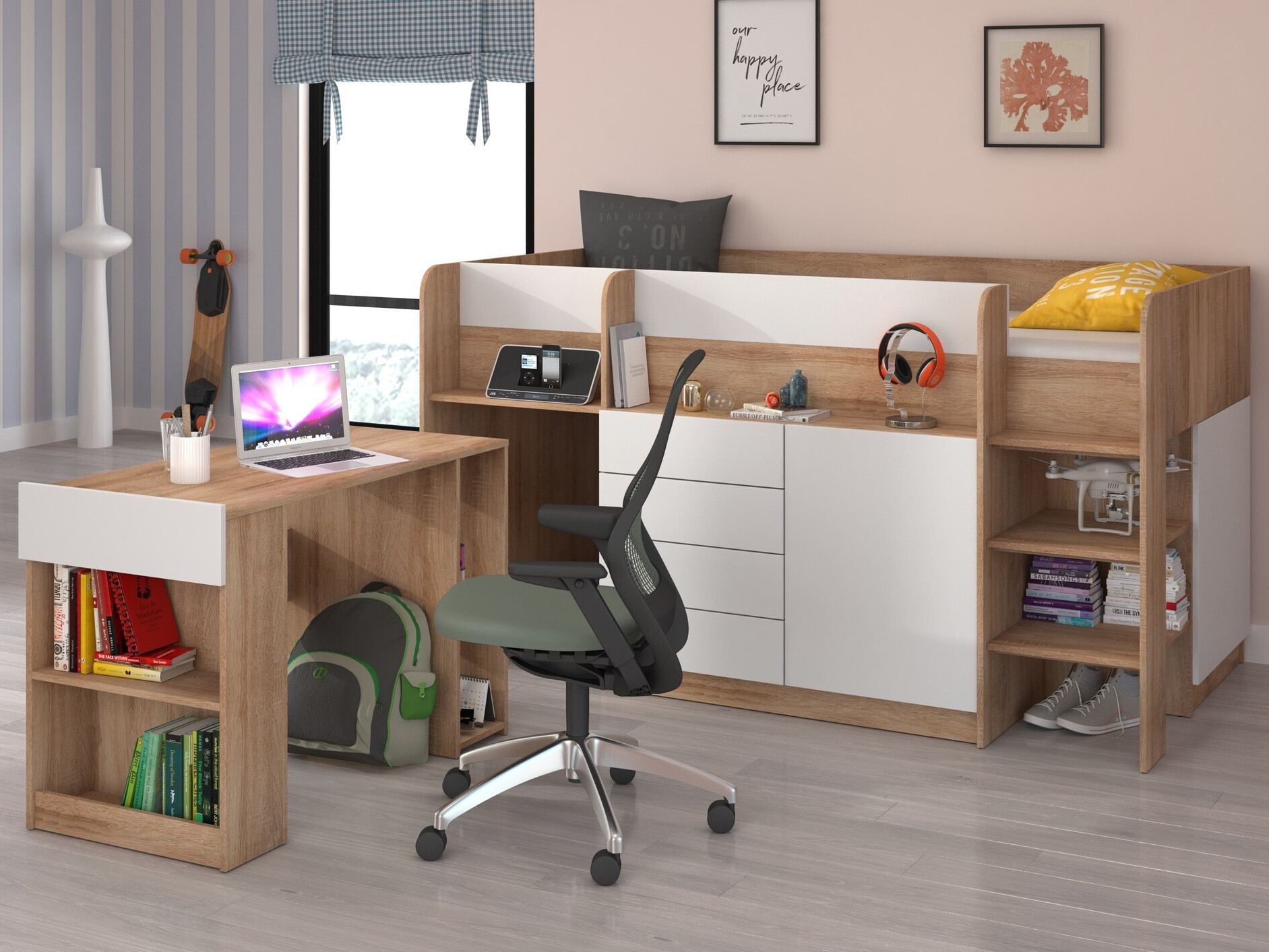 Високо легло Gilroy 116 (Сонома дъб + Бял)