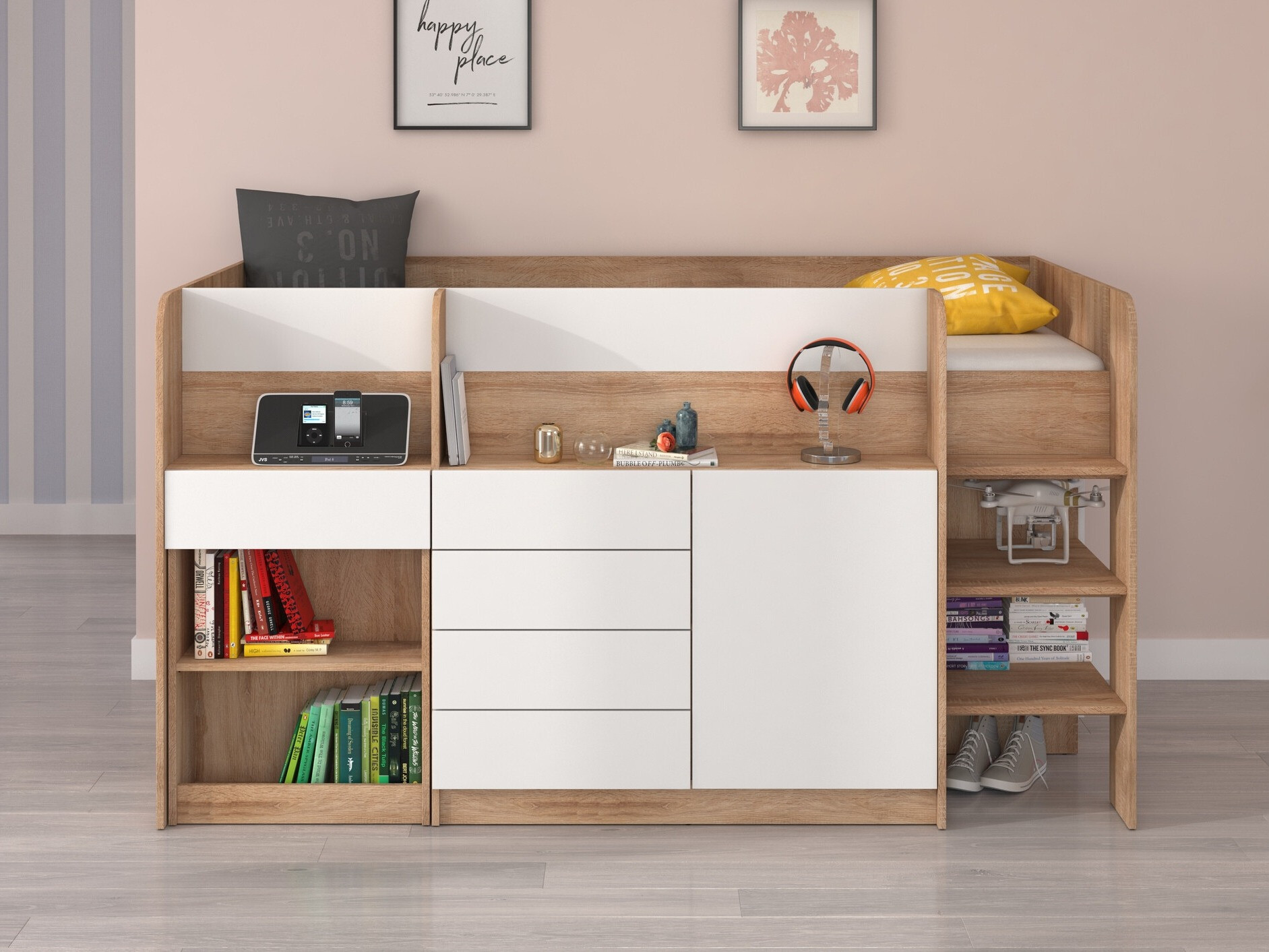 Високо легло Gilroy 116 (Сонома дъб + Бял)