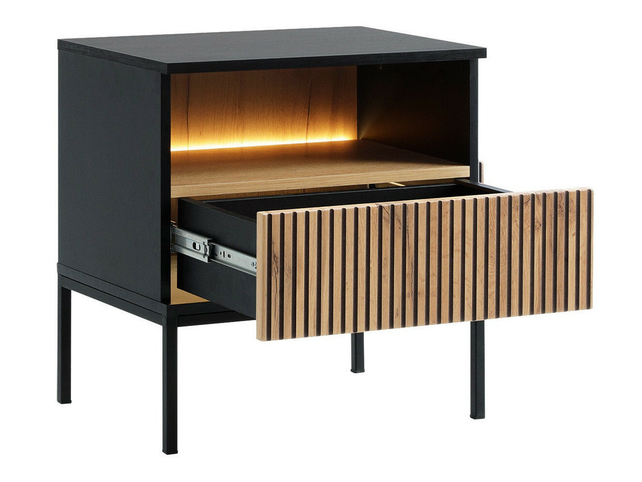 Нощно шкафче Manal (Черен + Дъб уотан)