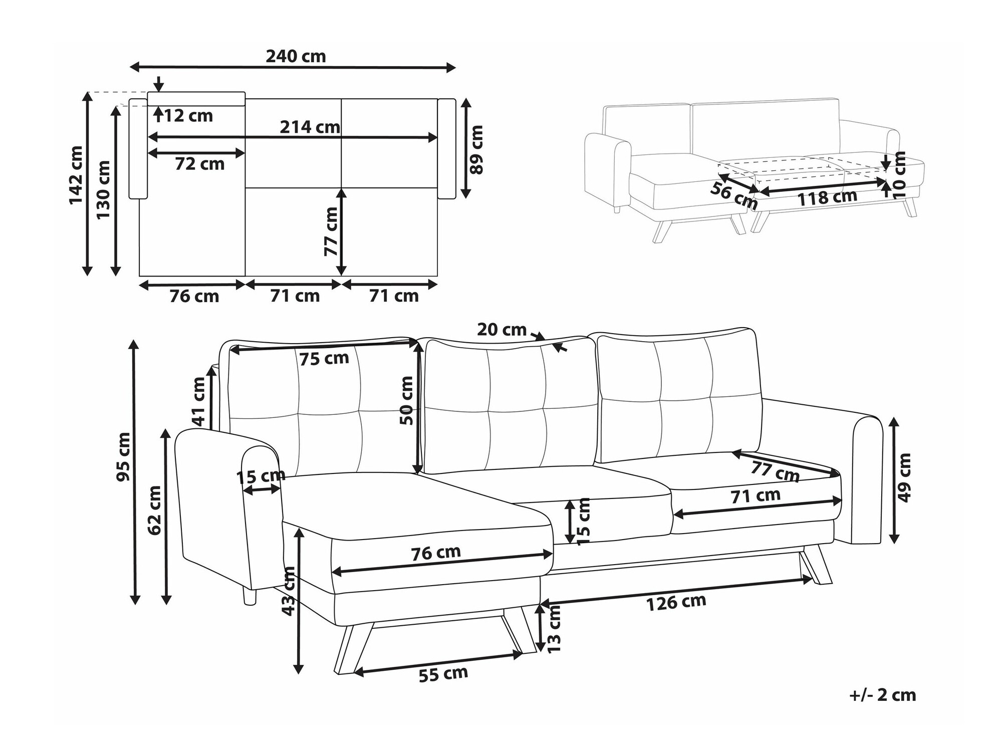Ъглов диван Berwyn 1656 (Бял)