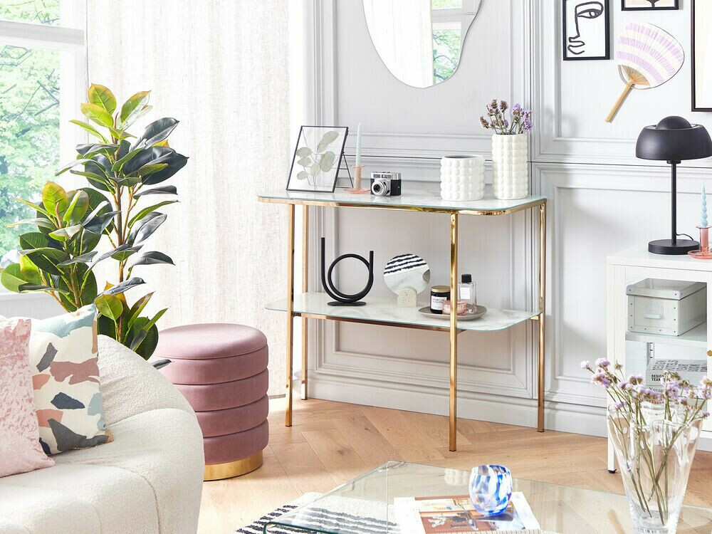 Конзолна маса Berwyn 1669 (Златно + Бял мрамор)