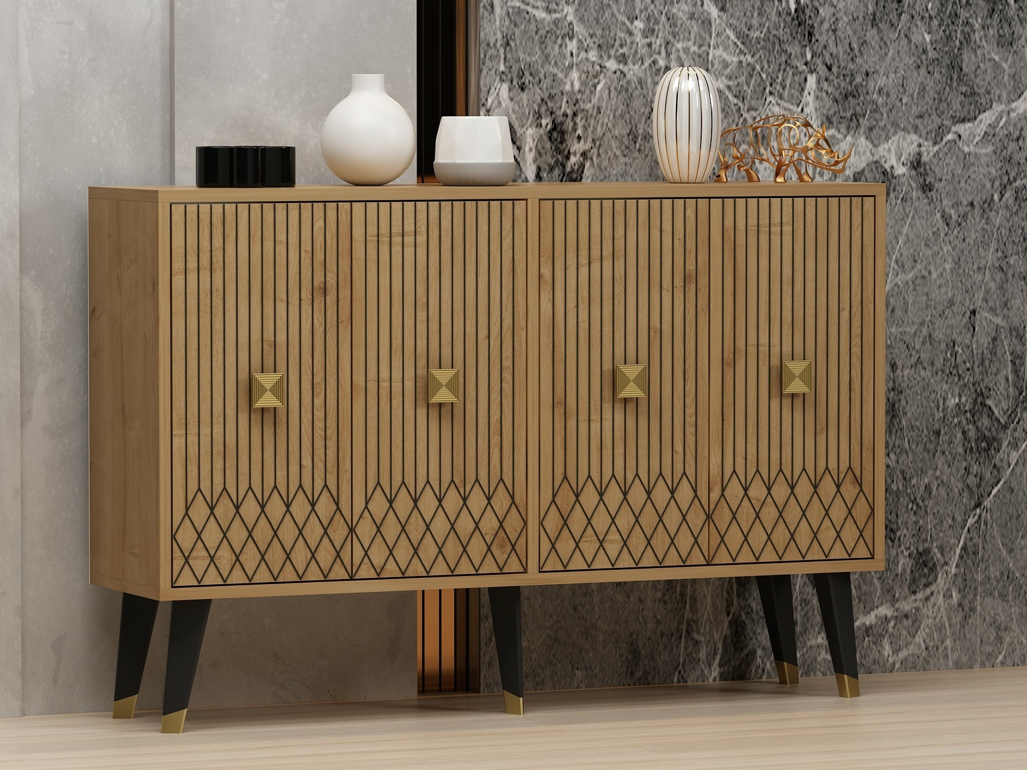 Шкаф Dunliru 100 (Дъб + Златно)