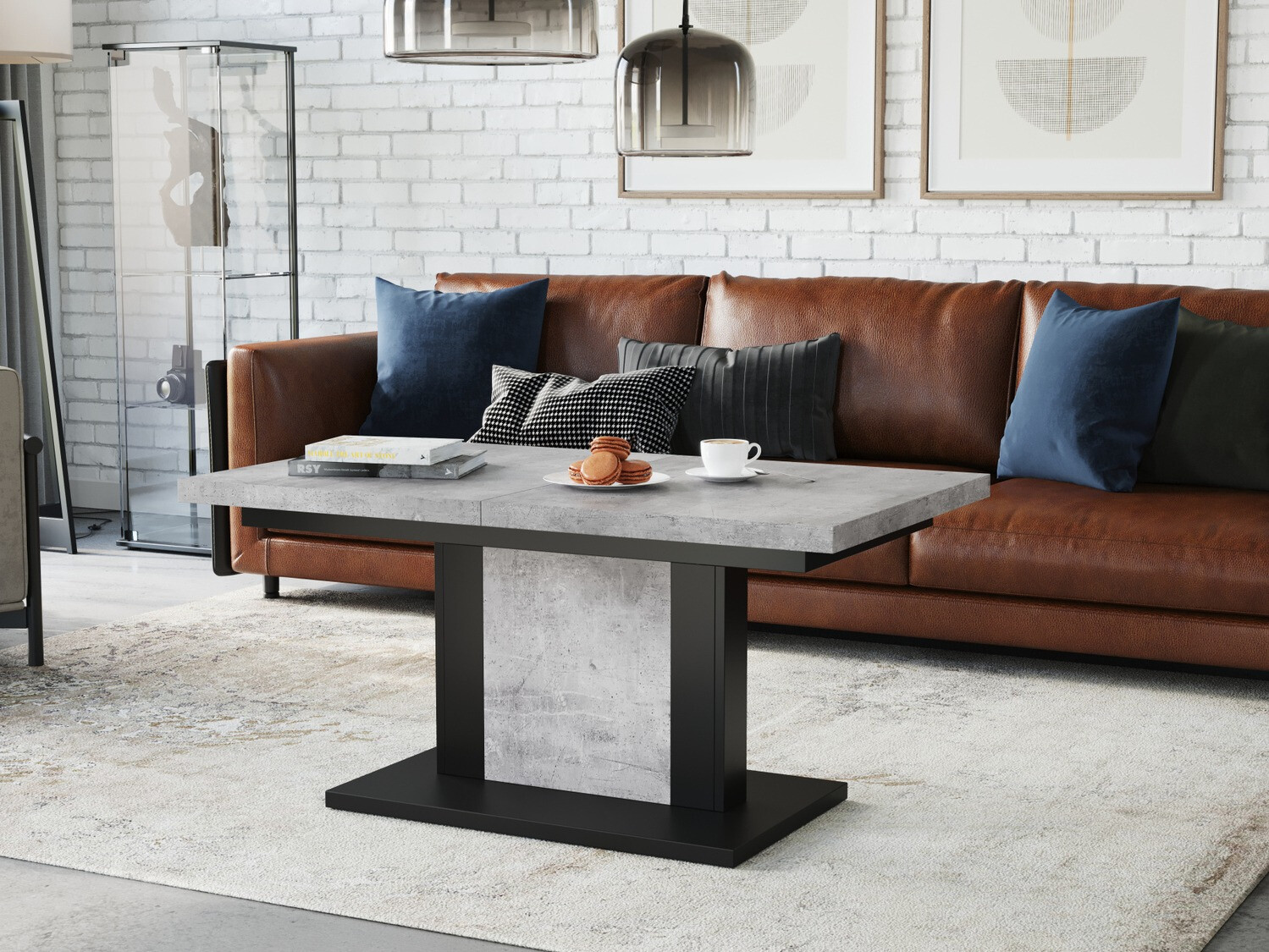 Трансформираща се масичка за кафе Glendale 103 (Бетон + Черен)