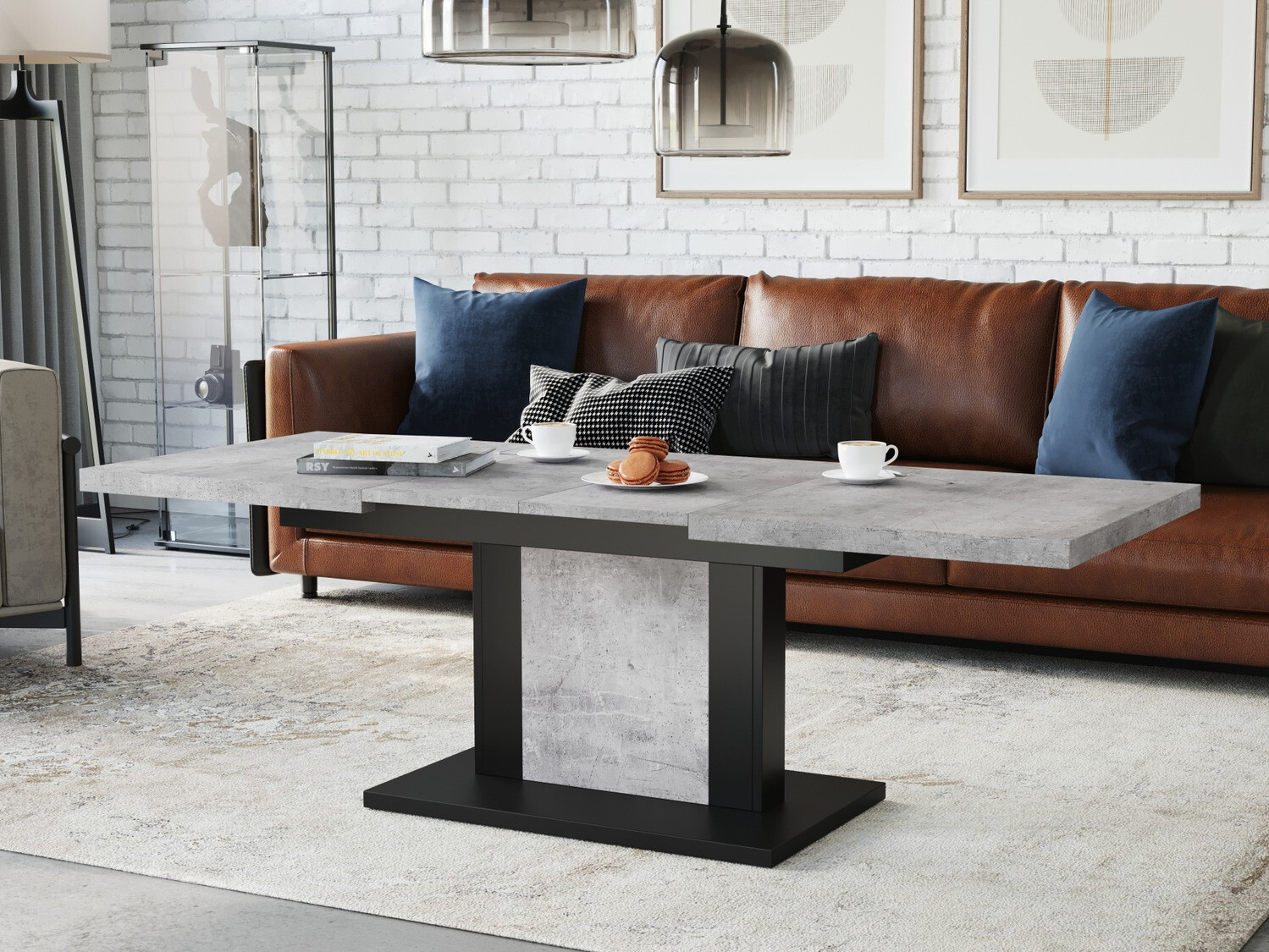 Трансформираща се масичка за кафе Glendale 103 (Бетон + Черен)