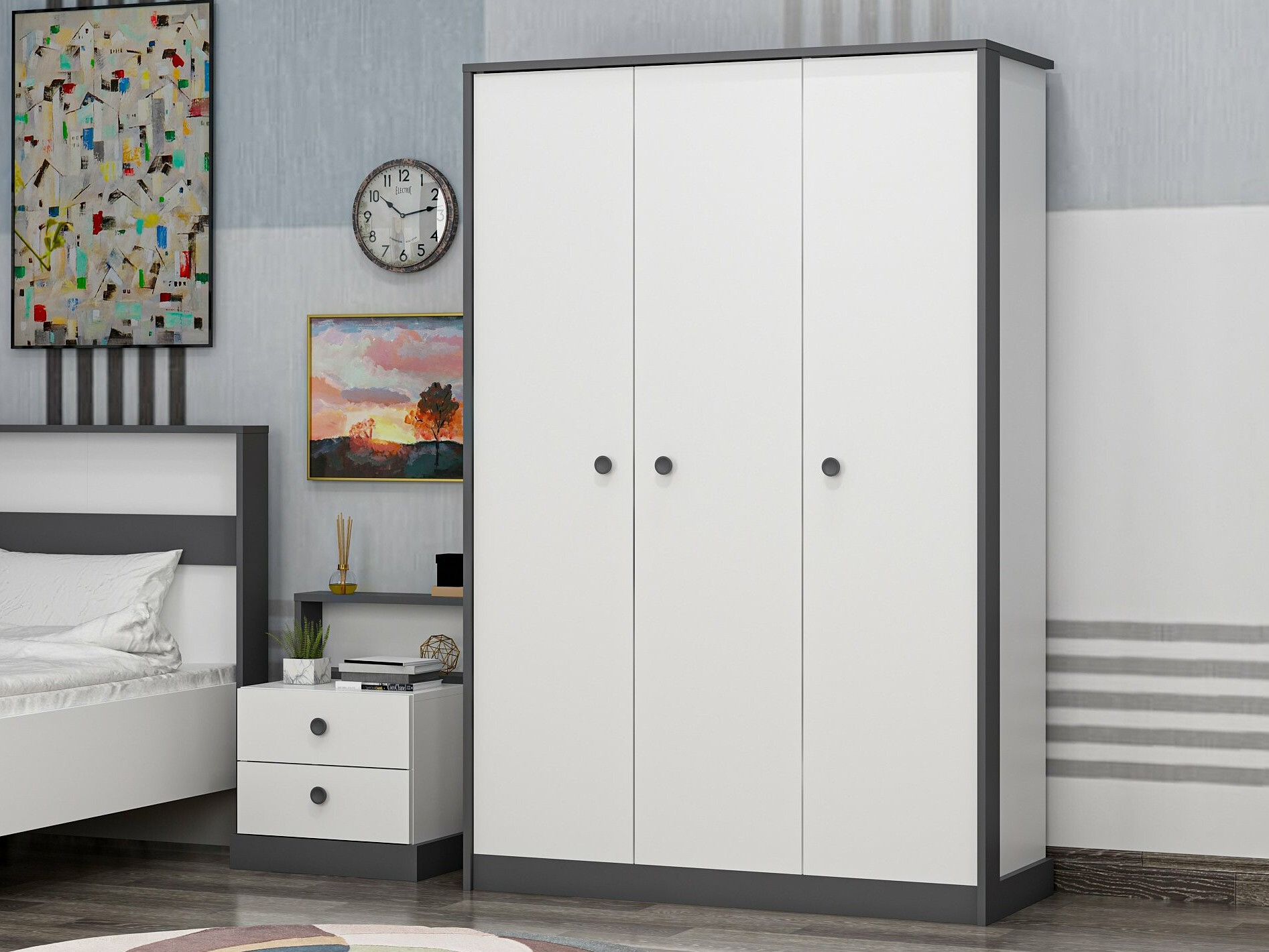 Гардероб Marelbe 101 (Бял + Антрацит)