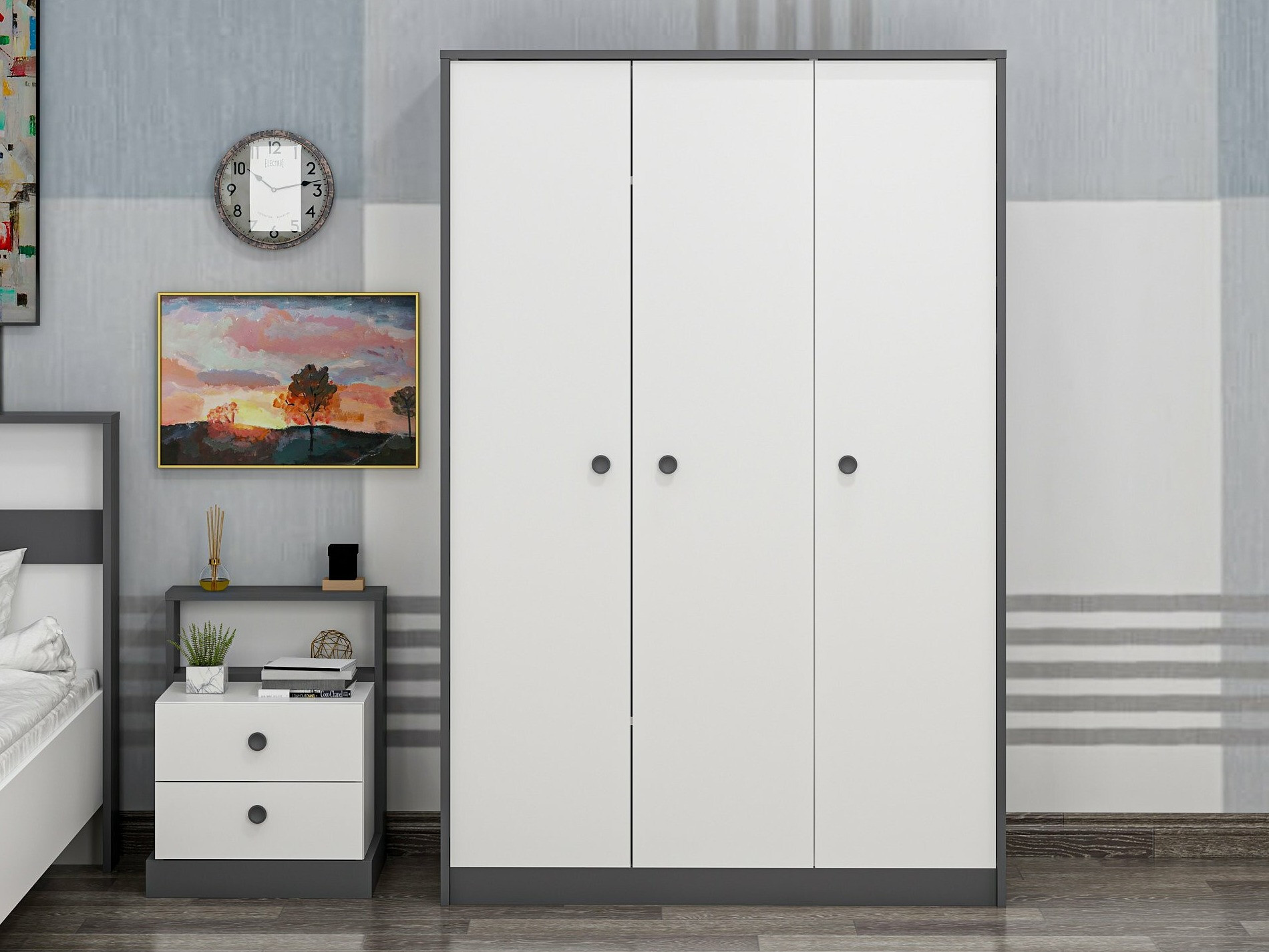 Гардероб Marelbe 101 (Бял + Антрацит)