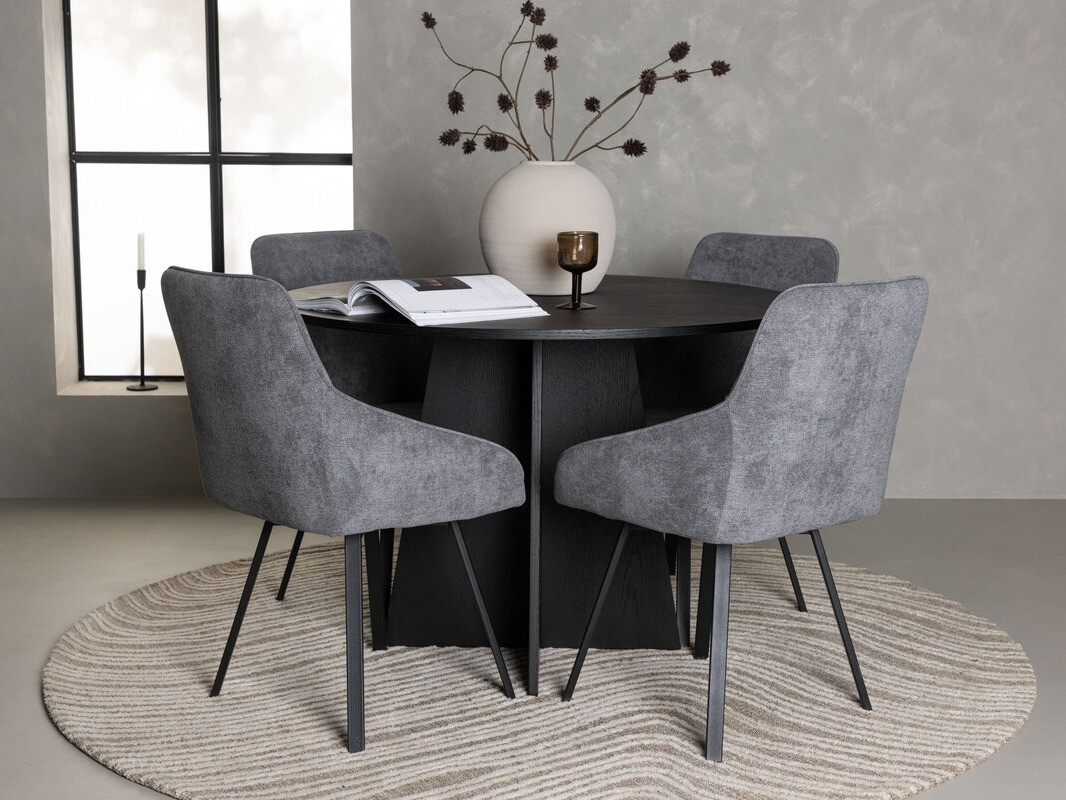 Маса и столове за трапезария Dallas 4325 (Тъмно сив + Черен)