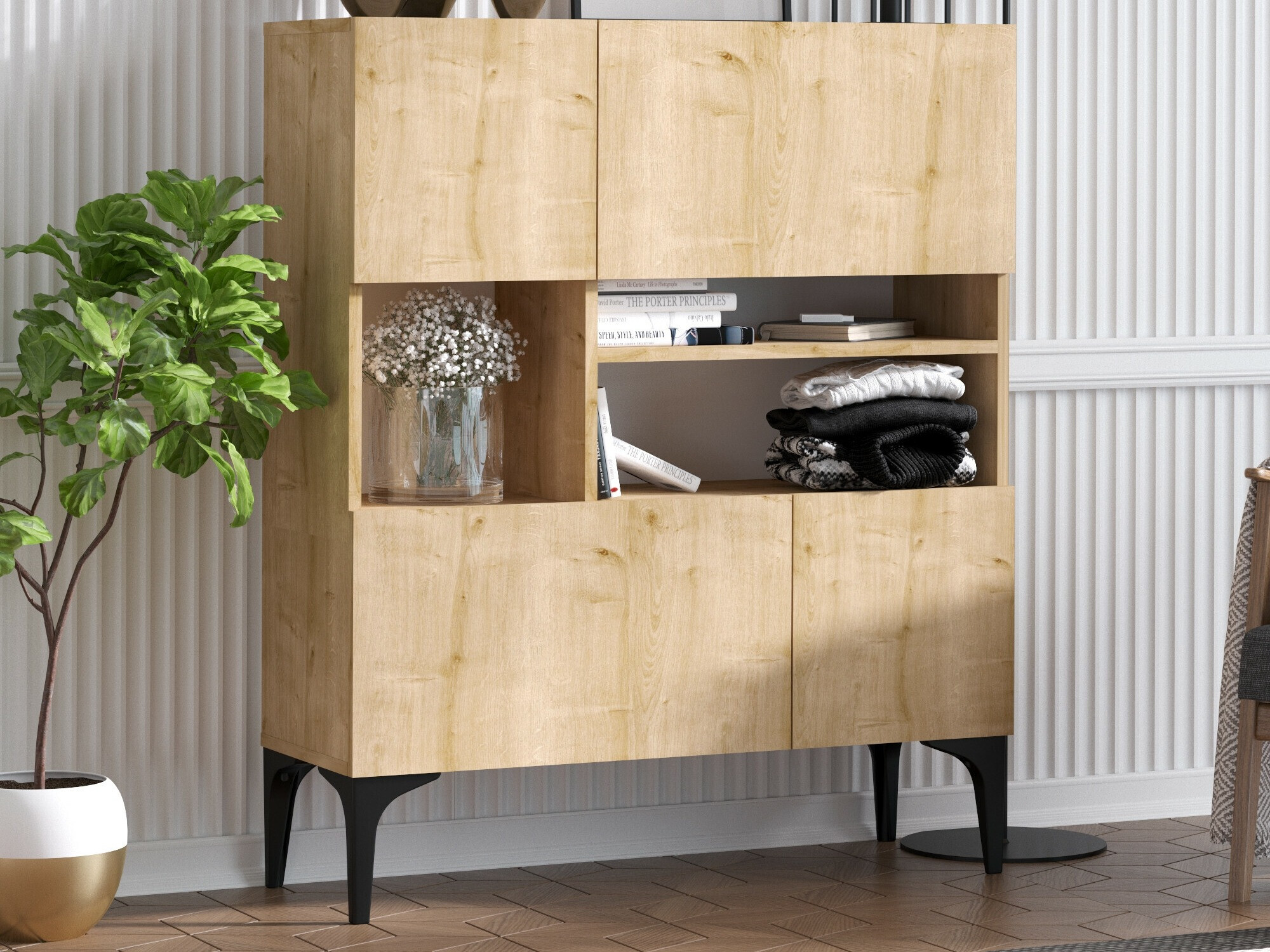 Шкаф Vestesu 139 (Черен + Дъб)