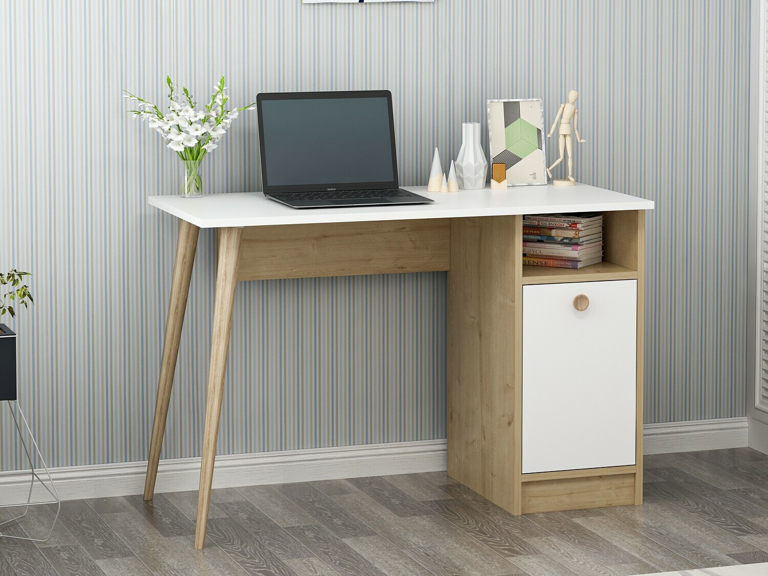 Офис бюро Kailua 1869 (Бял + Дъб)